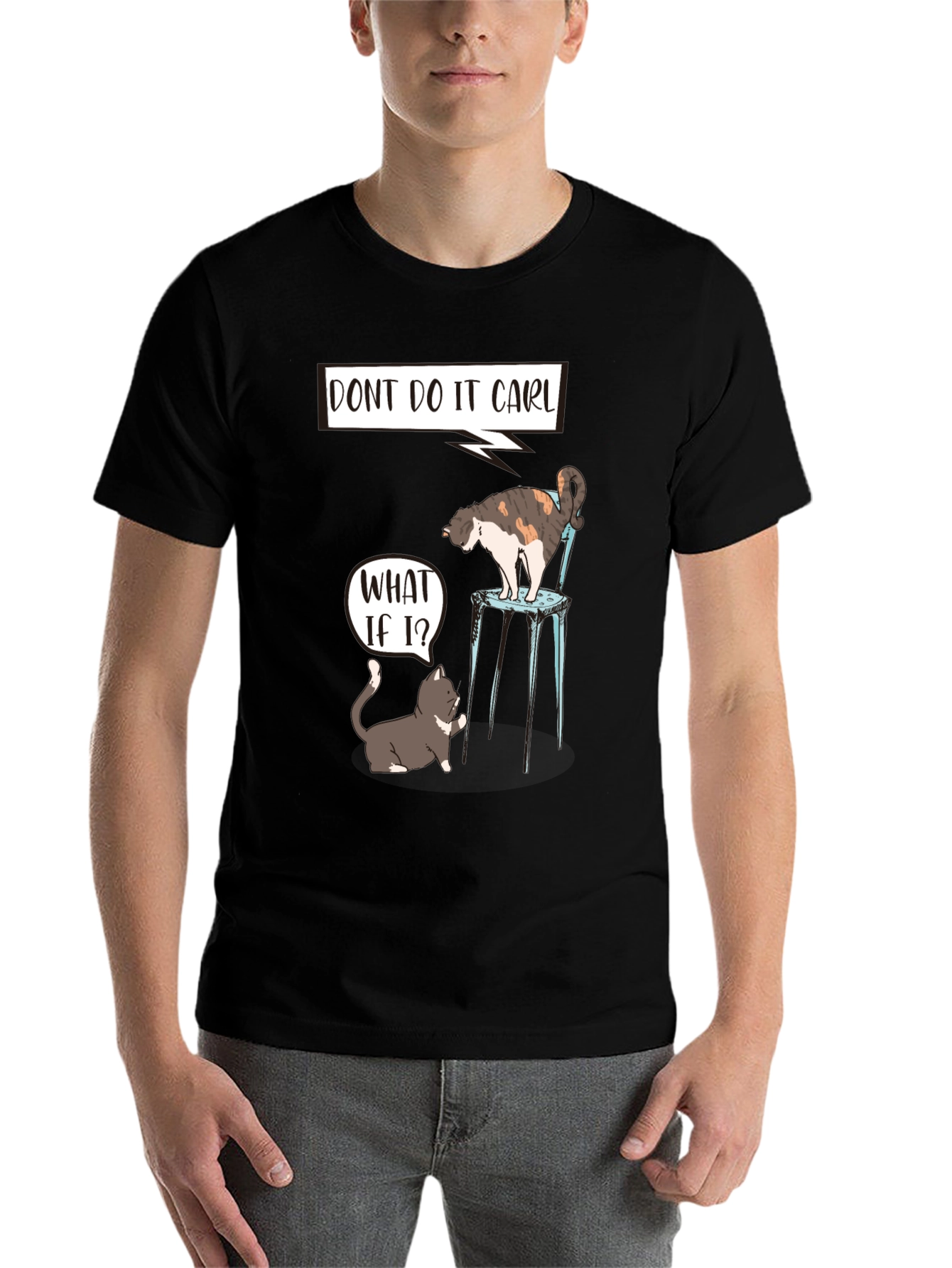Black Funny Cat "Don't Do It Carl" Graphic Tee view 7