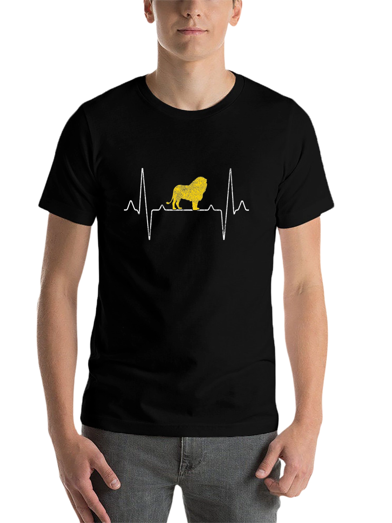 Black Lion Heartbeat T-Shirt - Black Graphic Tee view 7