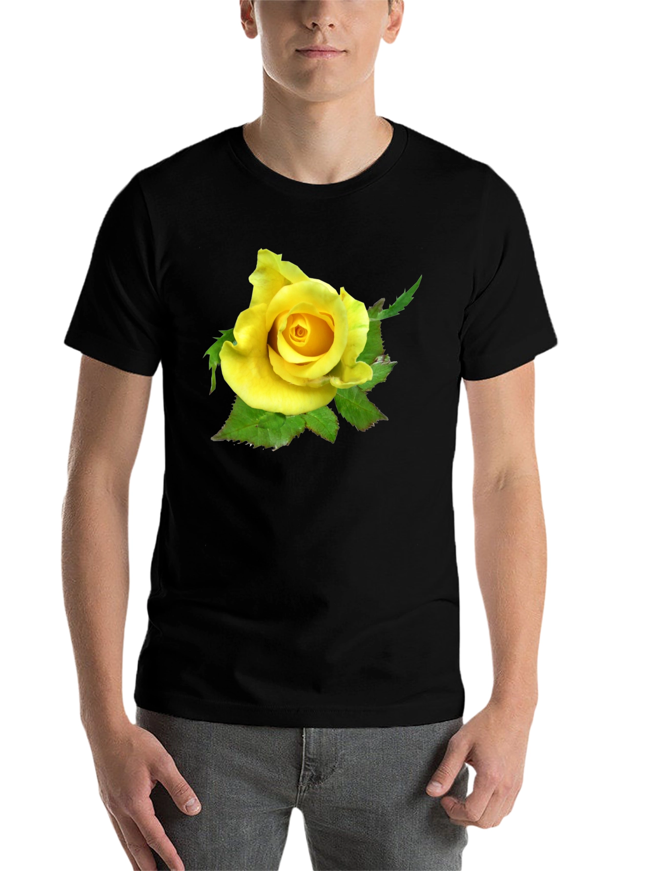Black Yellow Rose Graphic Tee - Black Casual T-Shirt view 7