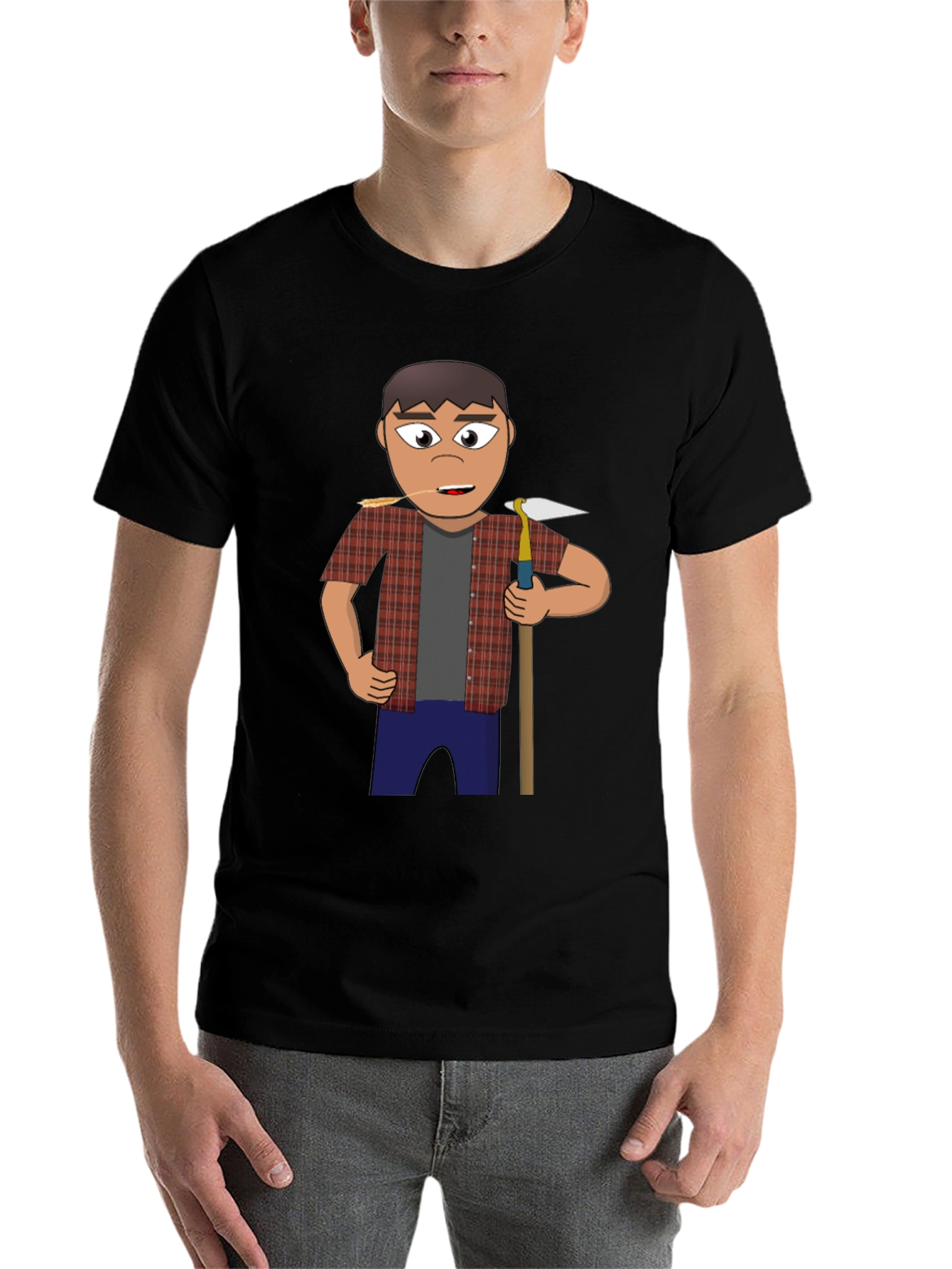 Black Cartoon Farmer Graphic Tee - Black view 7