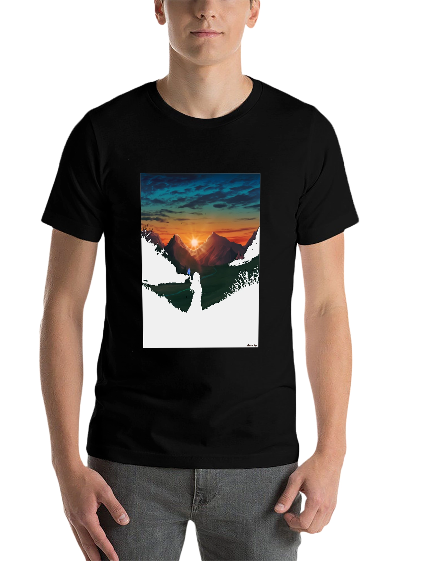 Black Sunset Mountain Graphic Tee - Stylish Black T-Shirt view 7