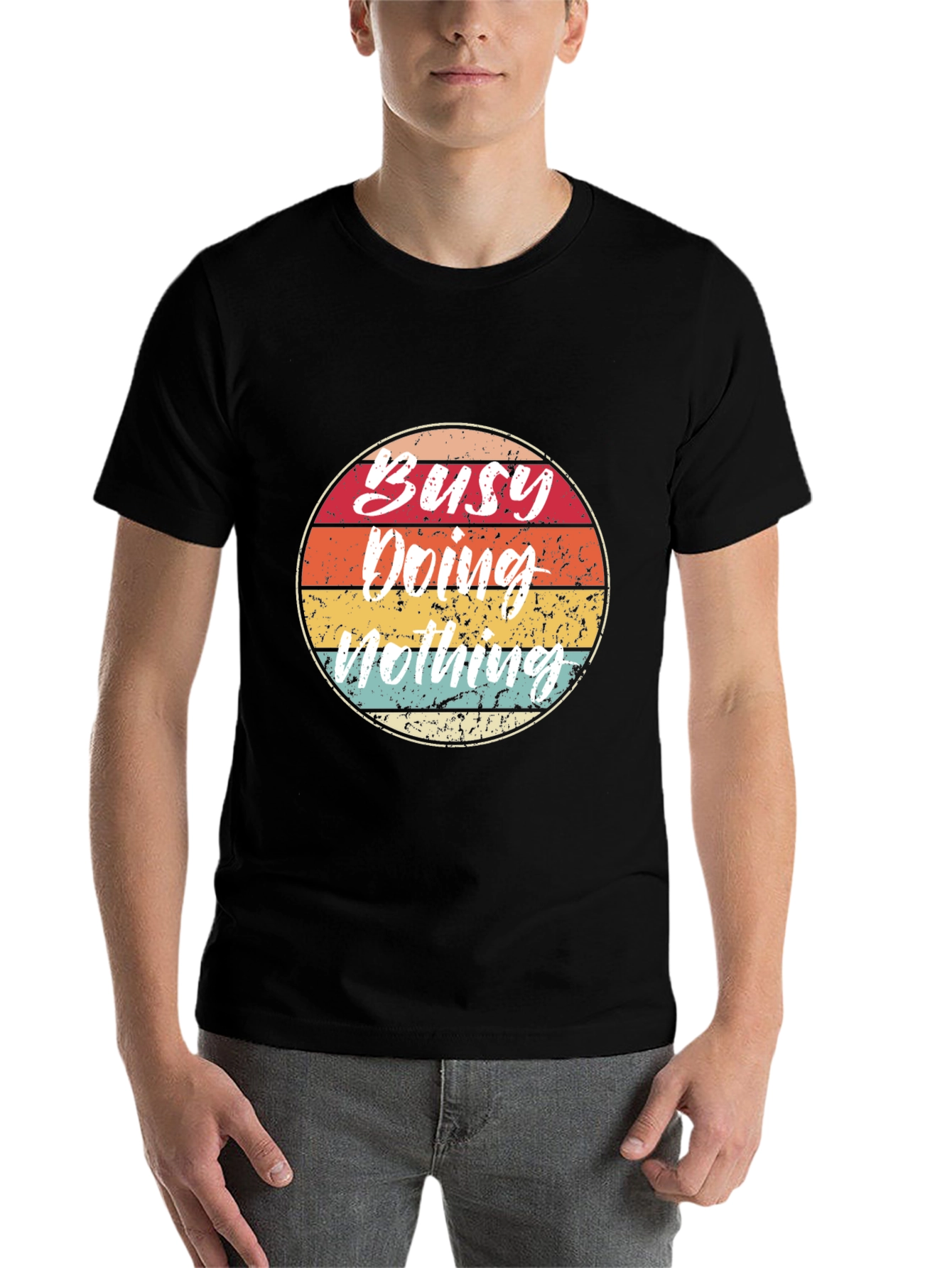 Black Busy Doing Nothing Retro Graphic Tee view 7