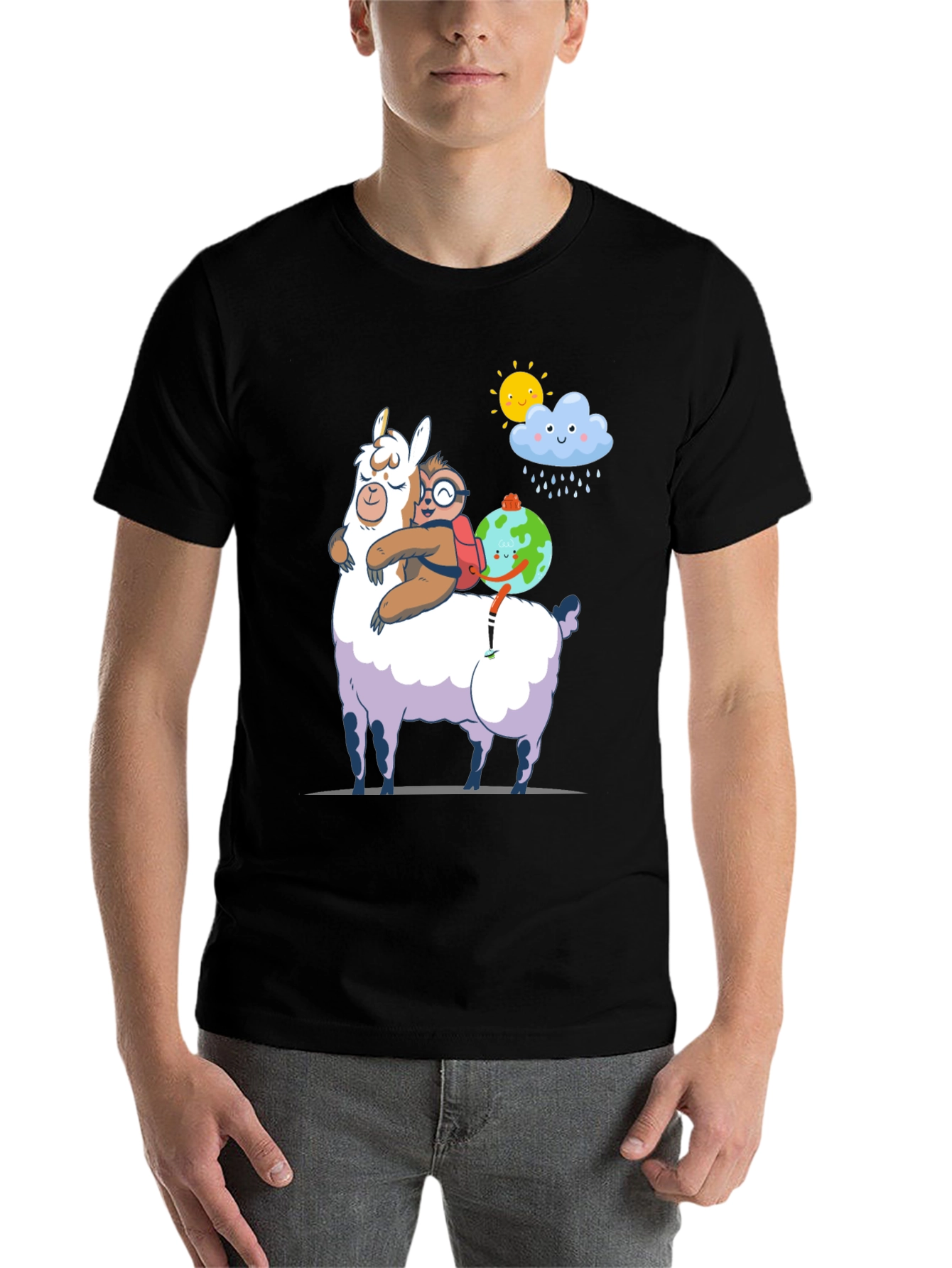 Black Llama, Sloth, and Earth T-Shirt view 7