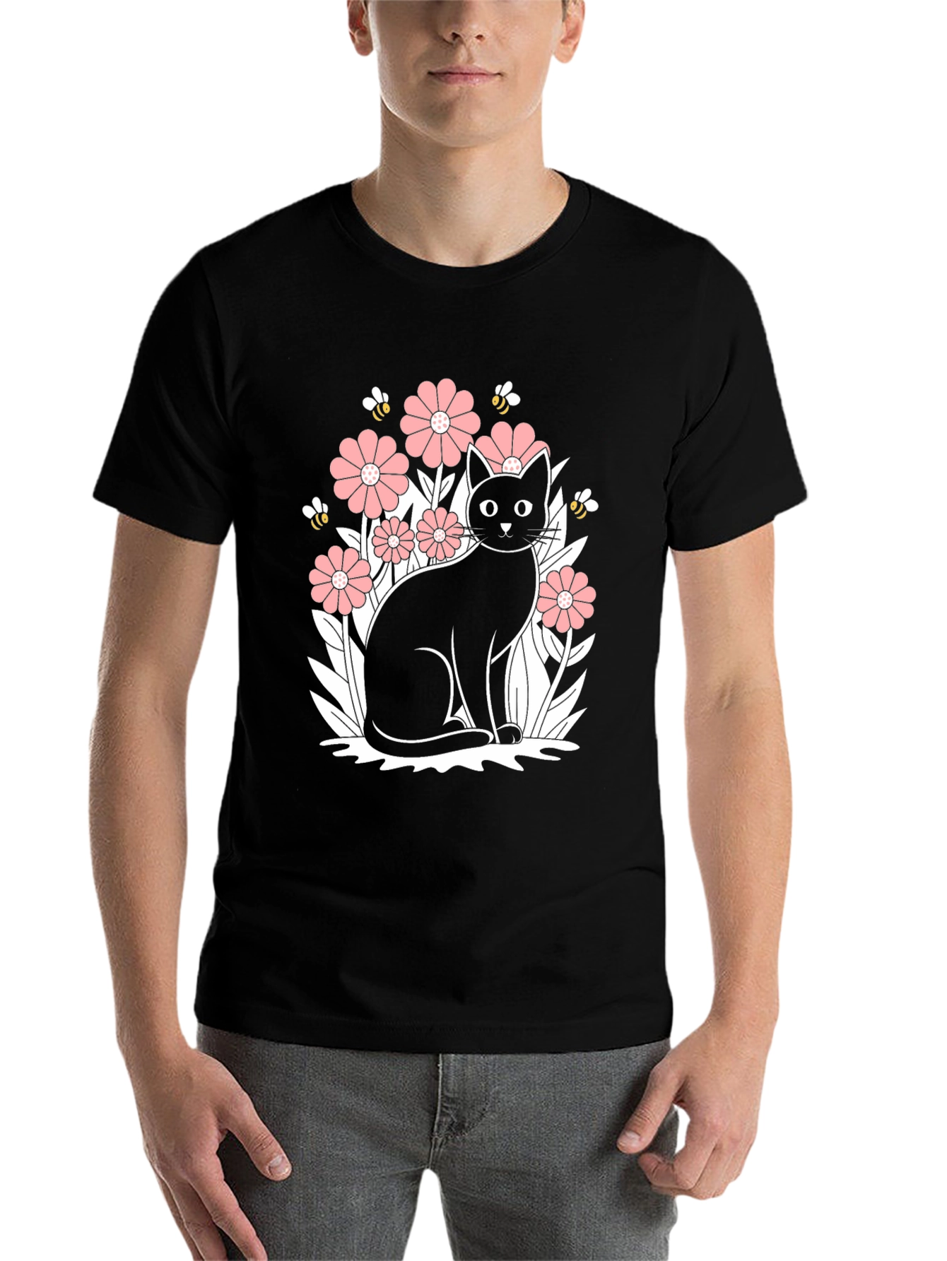 Black Black Cat Floral Graphic T-Shirt view 7