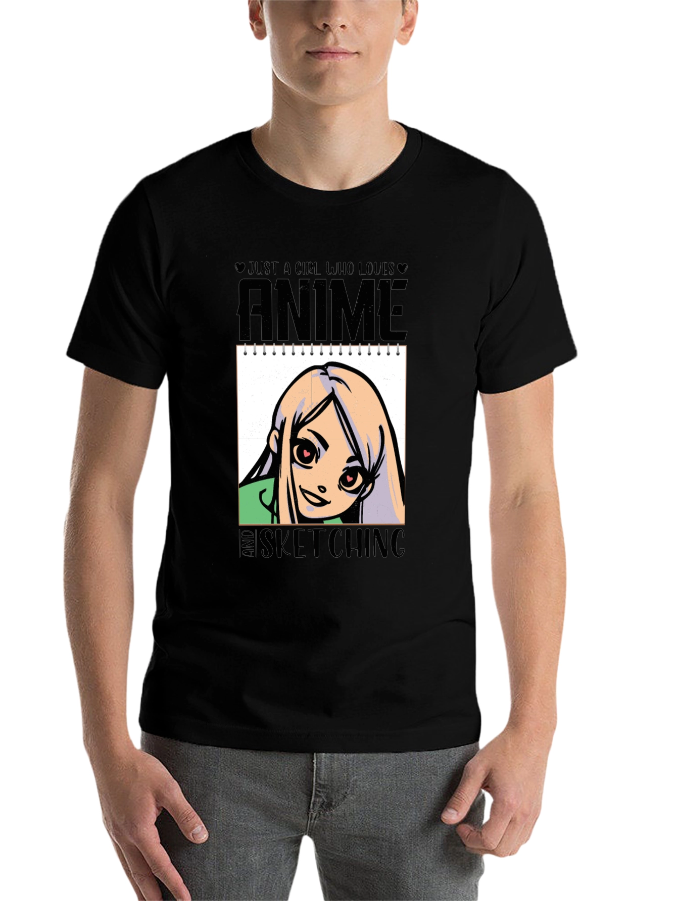 Black Anime and Sketching Girl's T-Shirt view 7