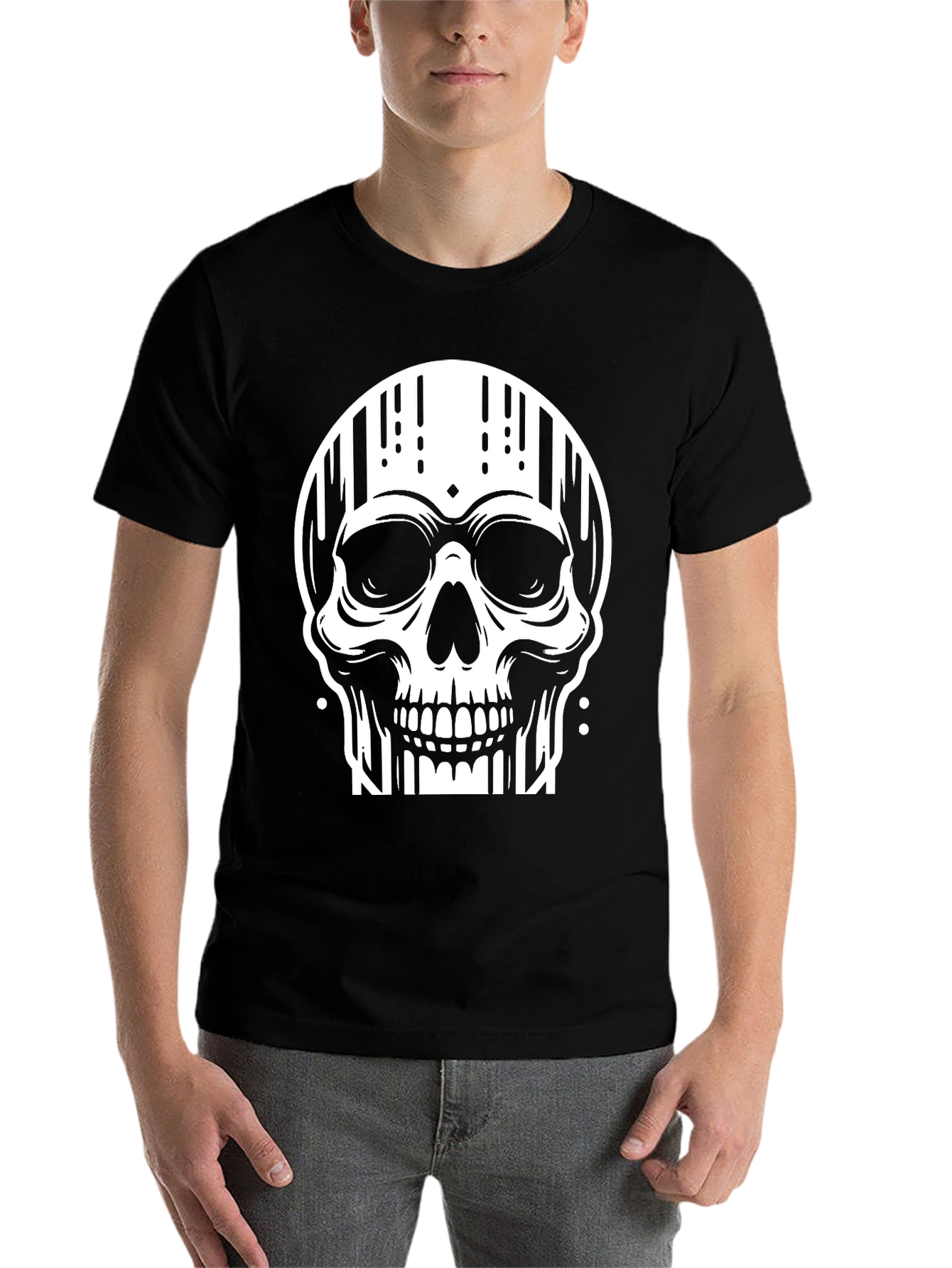 Black Edgy Skull Graphic Tee - Stylish Black Cotton T-Shirt view 7