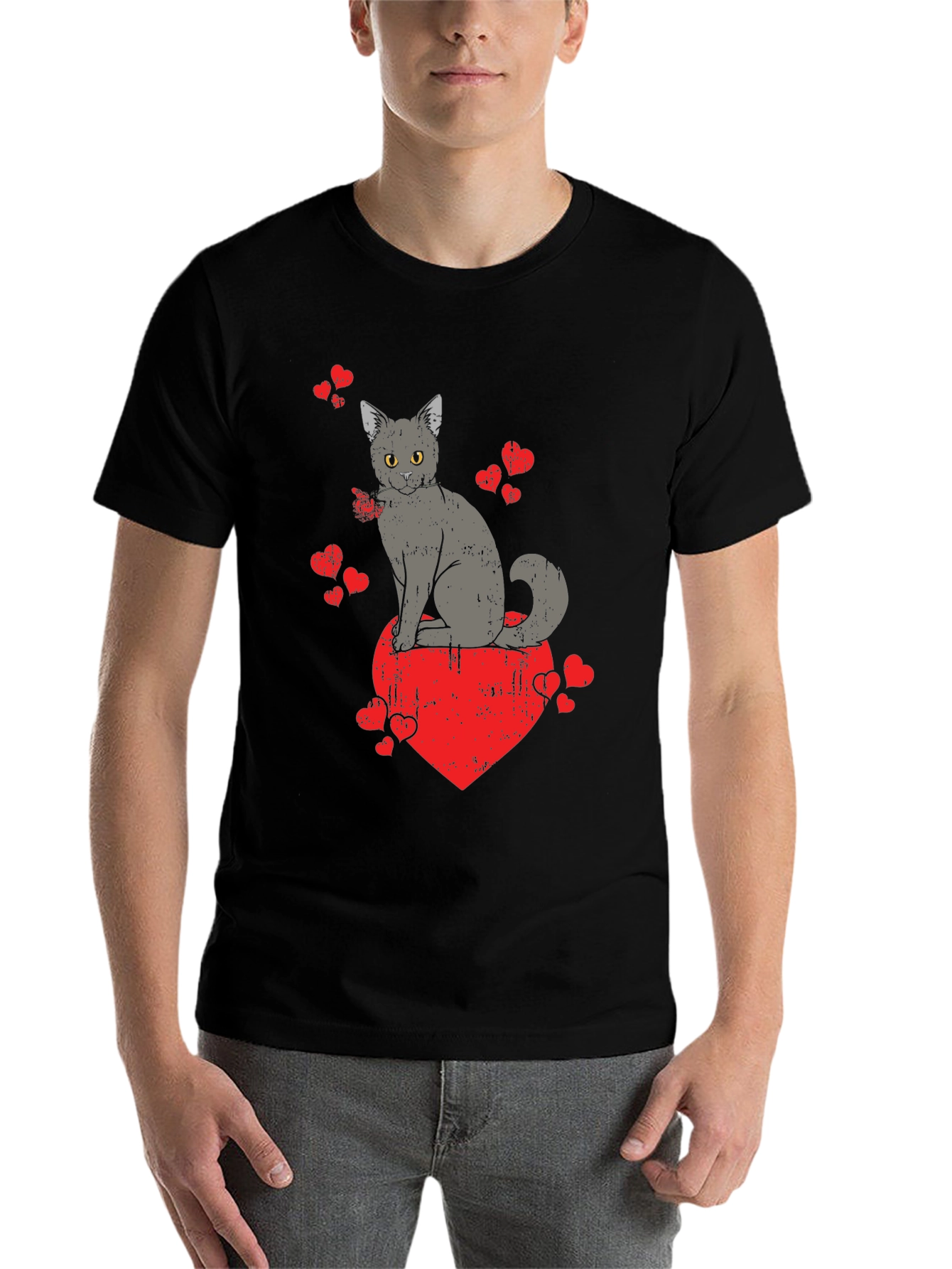 Black Cat Heart Valentine's Day Graphic T-Shirt view 7