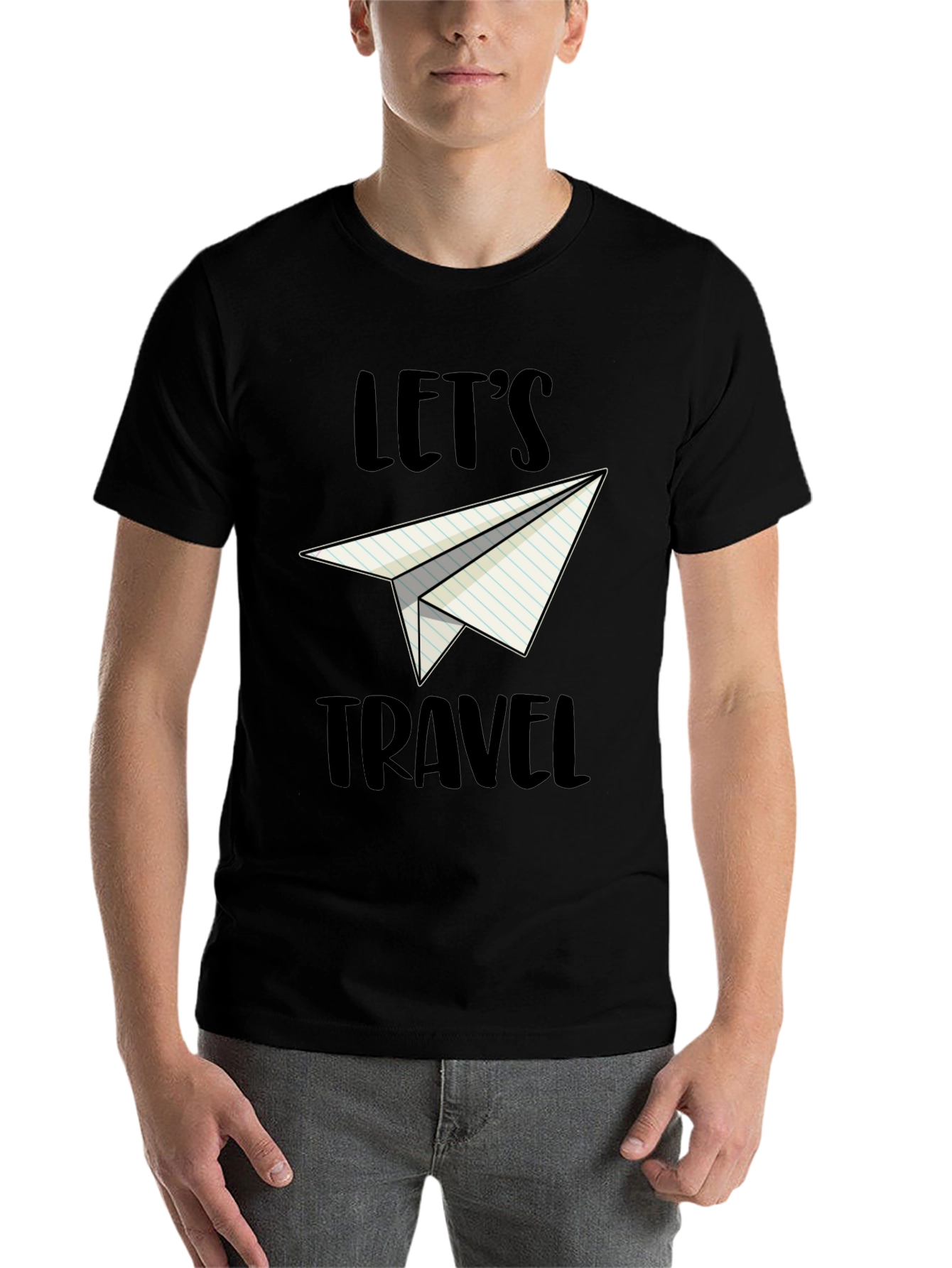 Black Let's Travel Paper Airplane Graphic Tee view 7