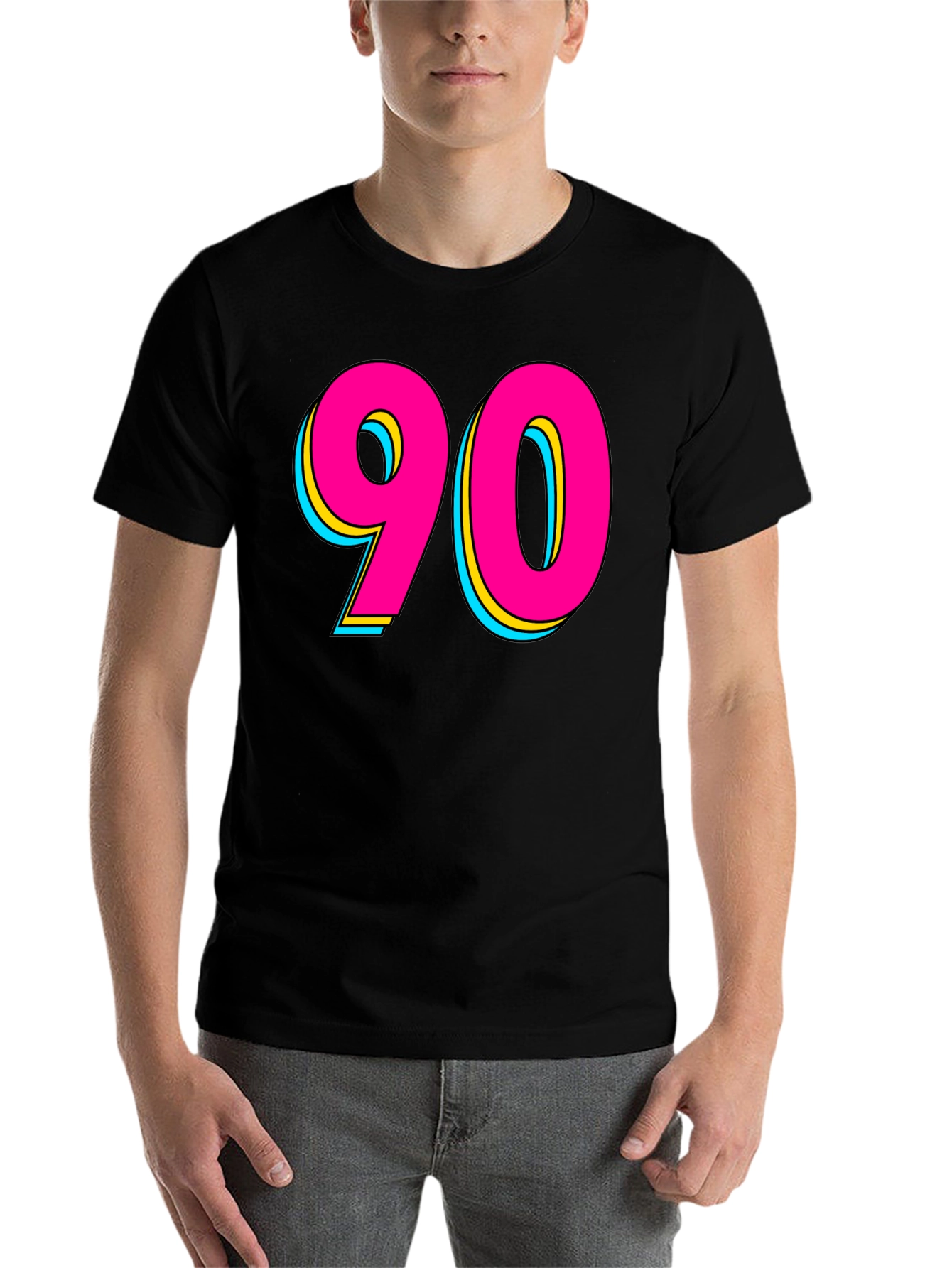 Black 90s Style Graphic Tee - Retro Neon Design view 7