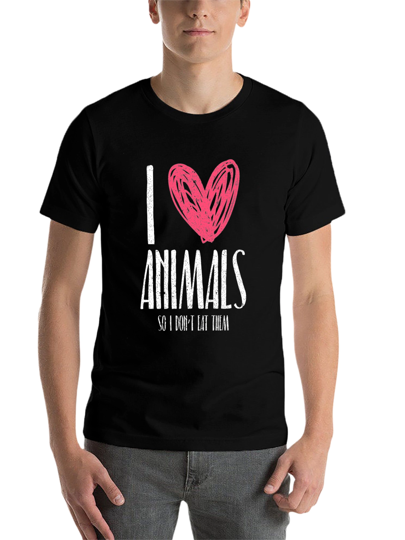 Black I Love Animals T-Shirt - Vegan Tee view 7
