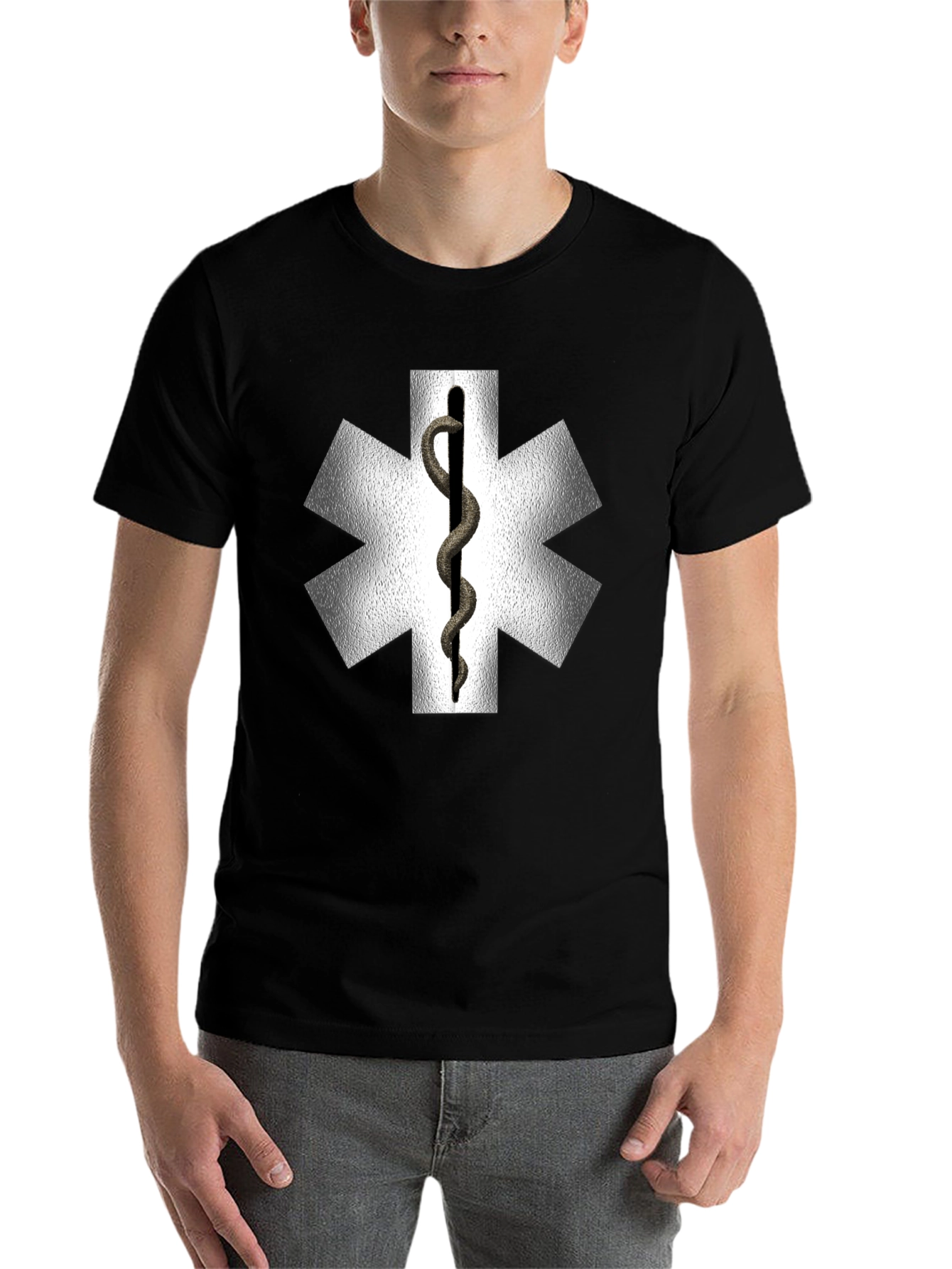 Black Star of Life Medical Symbol Black T-Shirt view 7