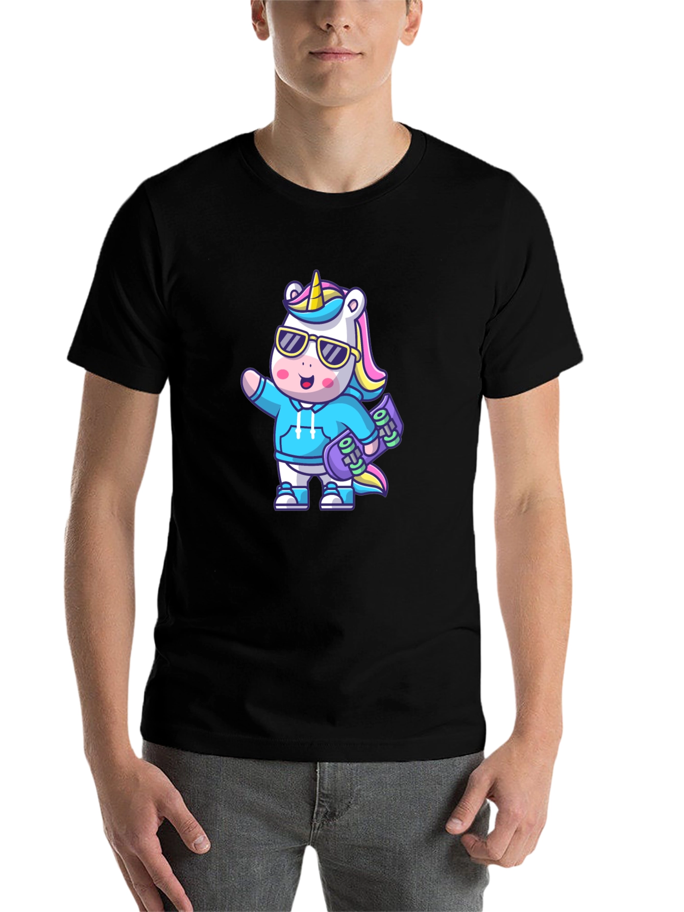 Black Cool Unicorn Skateboard T-Shirt view 7