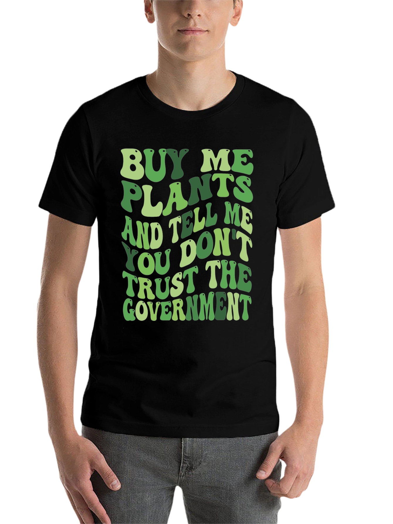 Black Buy Me Plants Funny Graphic Tee view 7