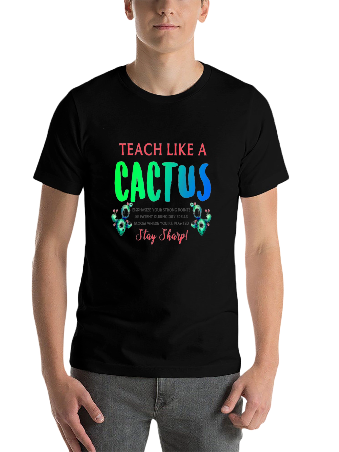 Black Teach Like a Cactus Graphic T-Shirt view 7