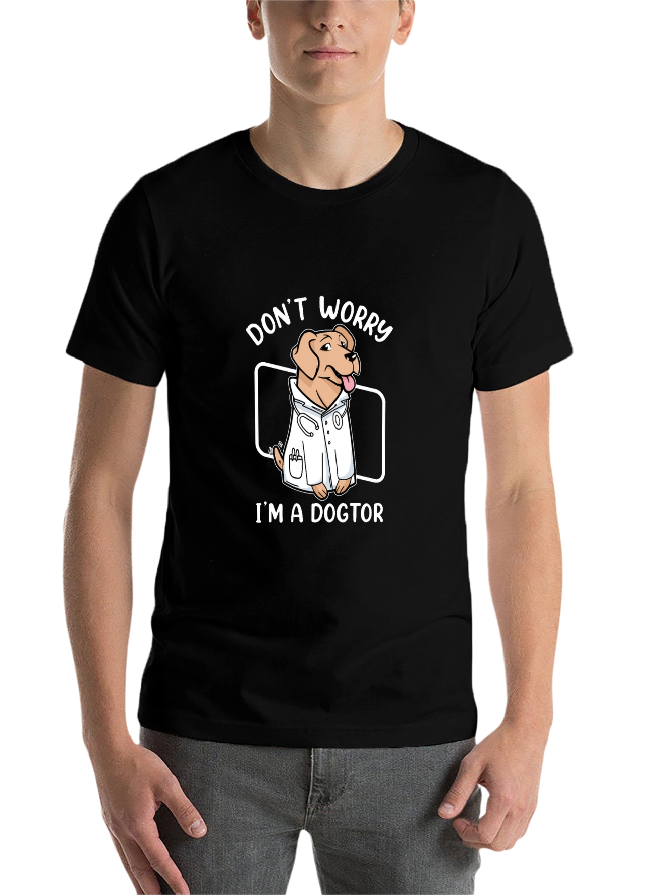 Black Funny Dogtor T-Shirt - Don't Worry, I'm a Dogtor! view 7
