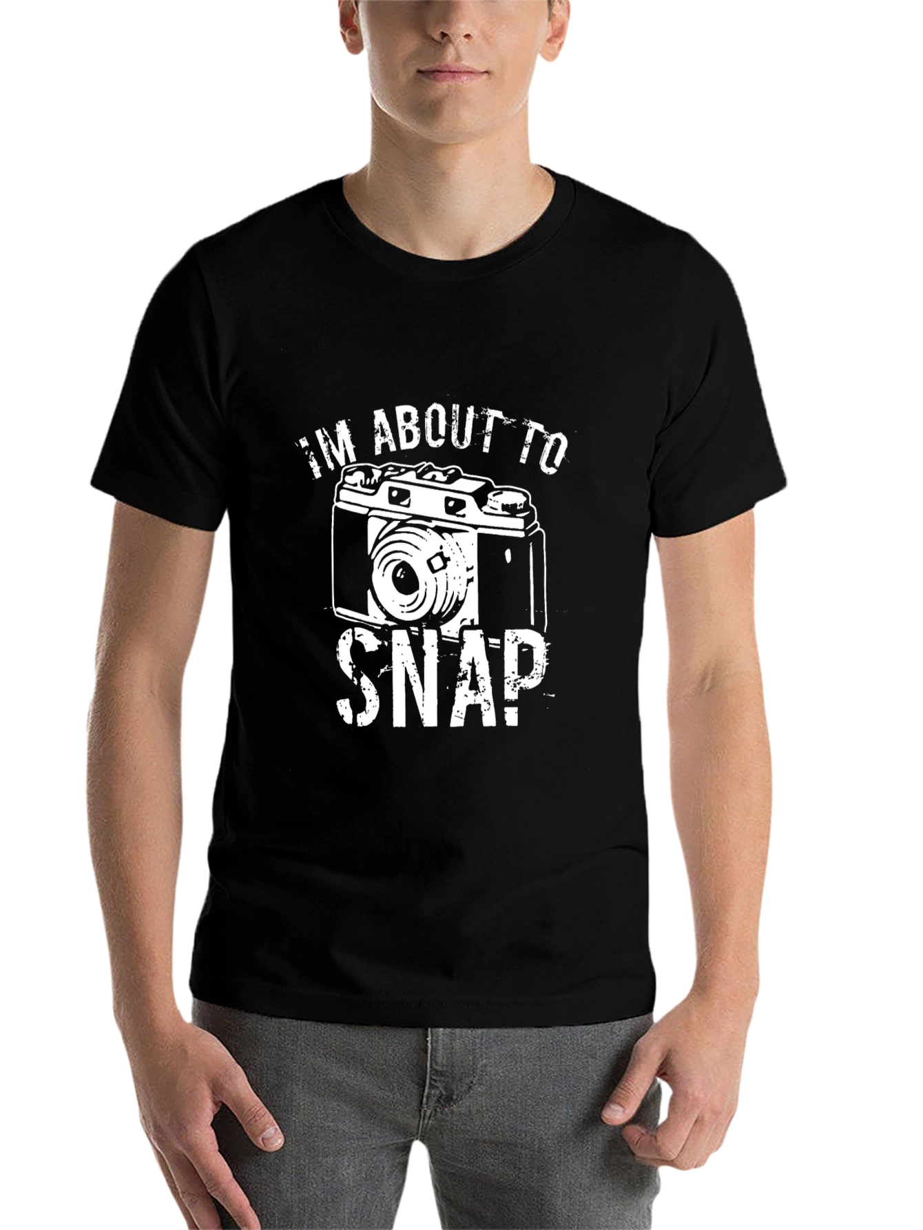 Black I'm About To Snap! Camera Graphic T-Shirt view 7