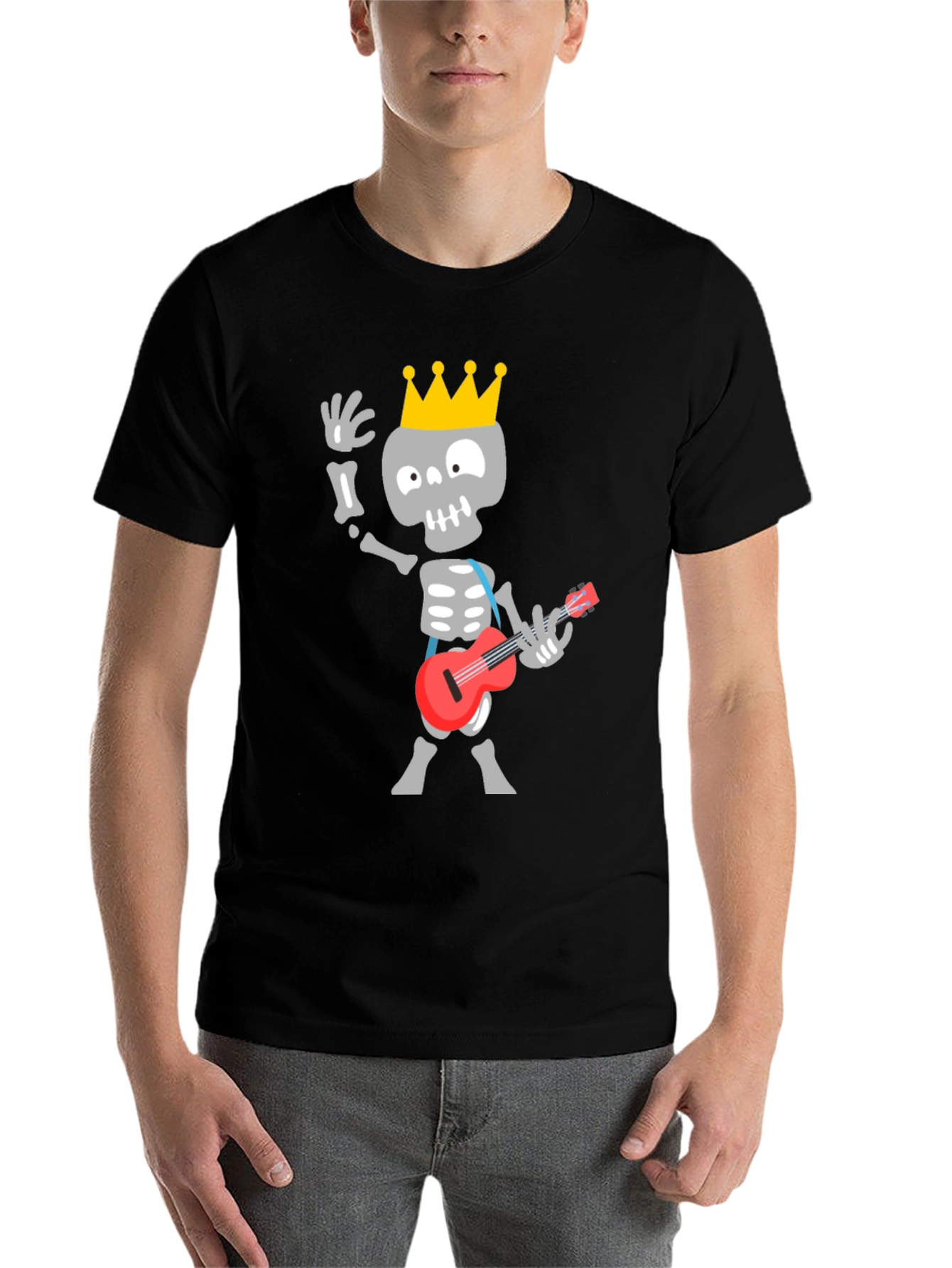 Black Skeleton King Guitar Player Black T-Shirt view 7