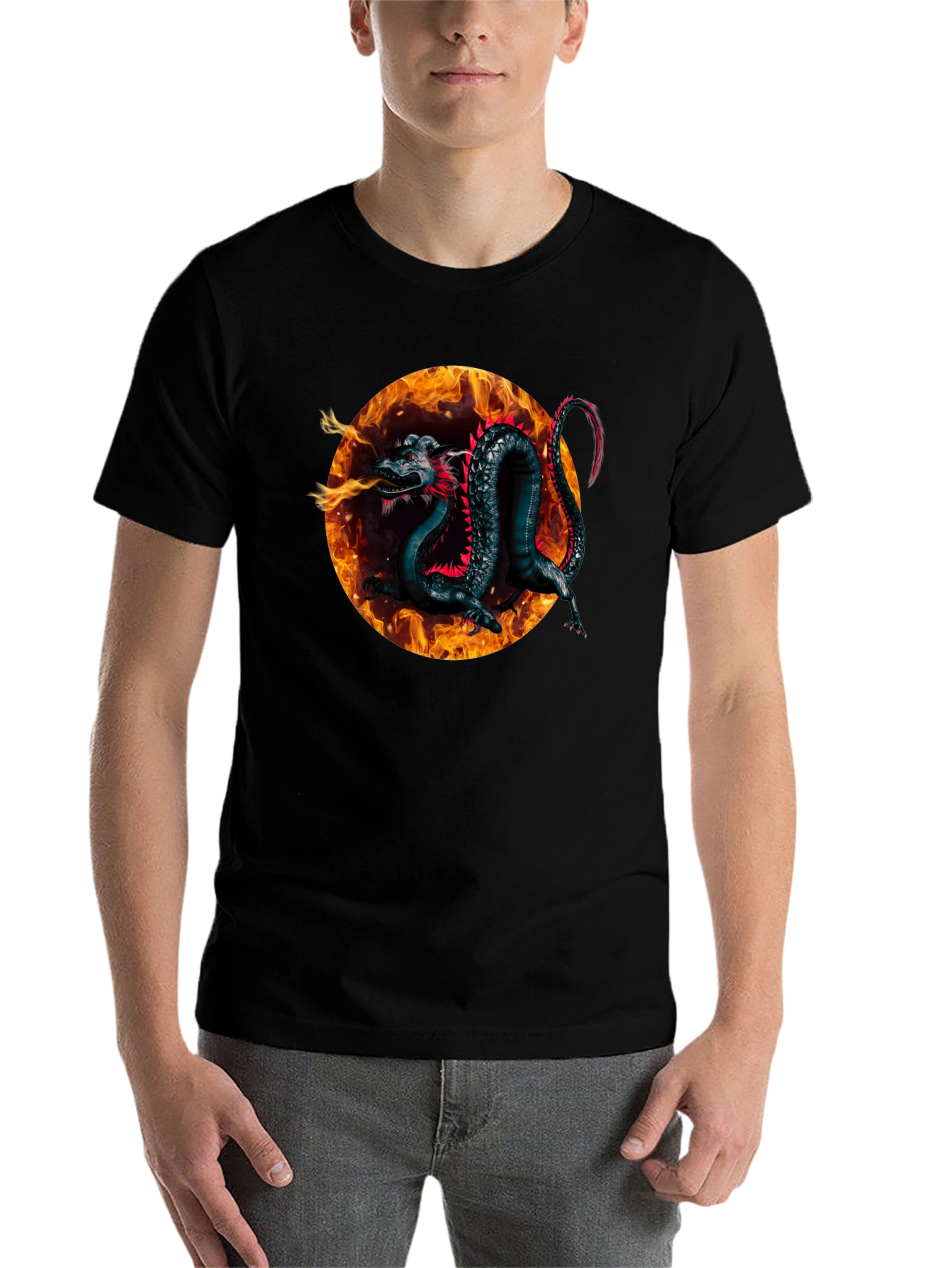 Black Fiery Dragon Graphic Black T-Shirt view 7