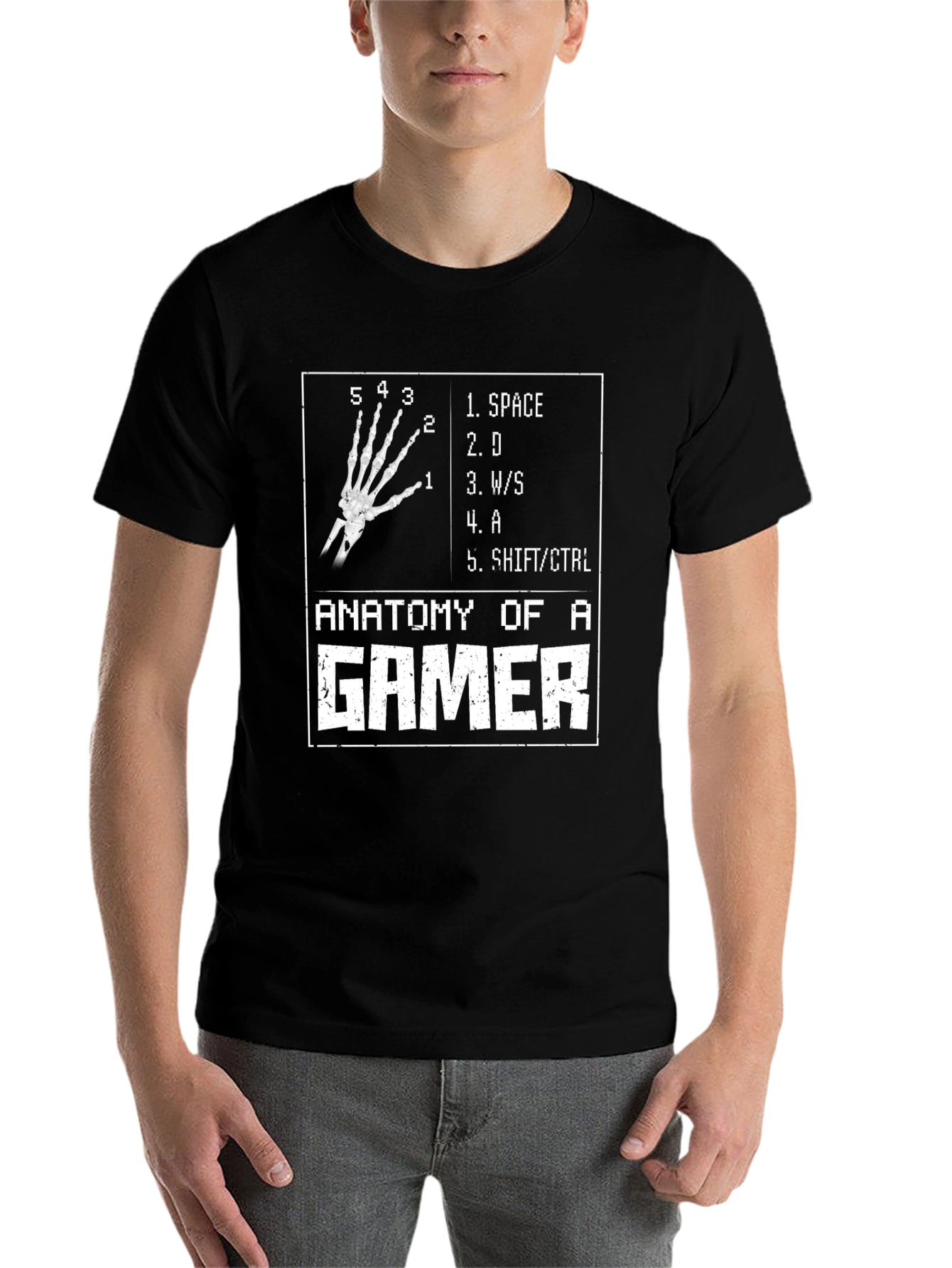 Black Anatomy of a Gamer T-Shirt - Keyboard Hand Design view 7