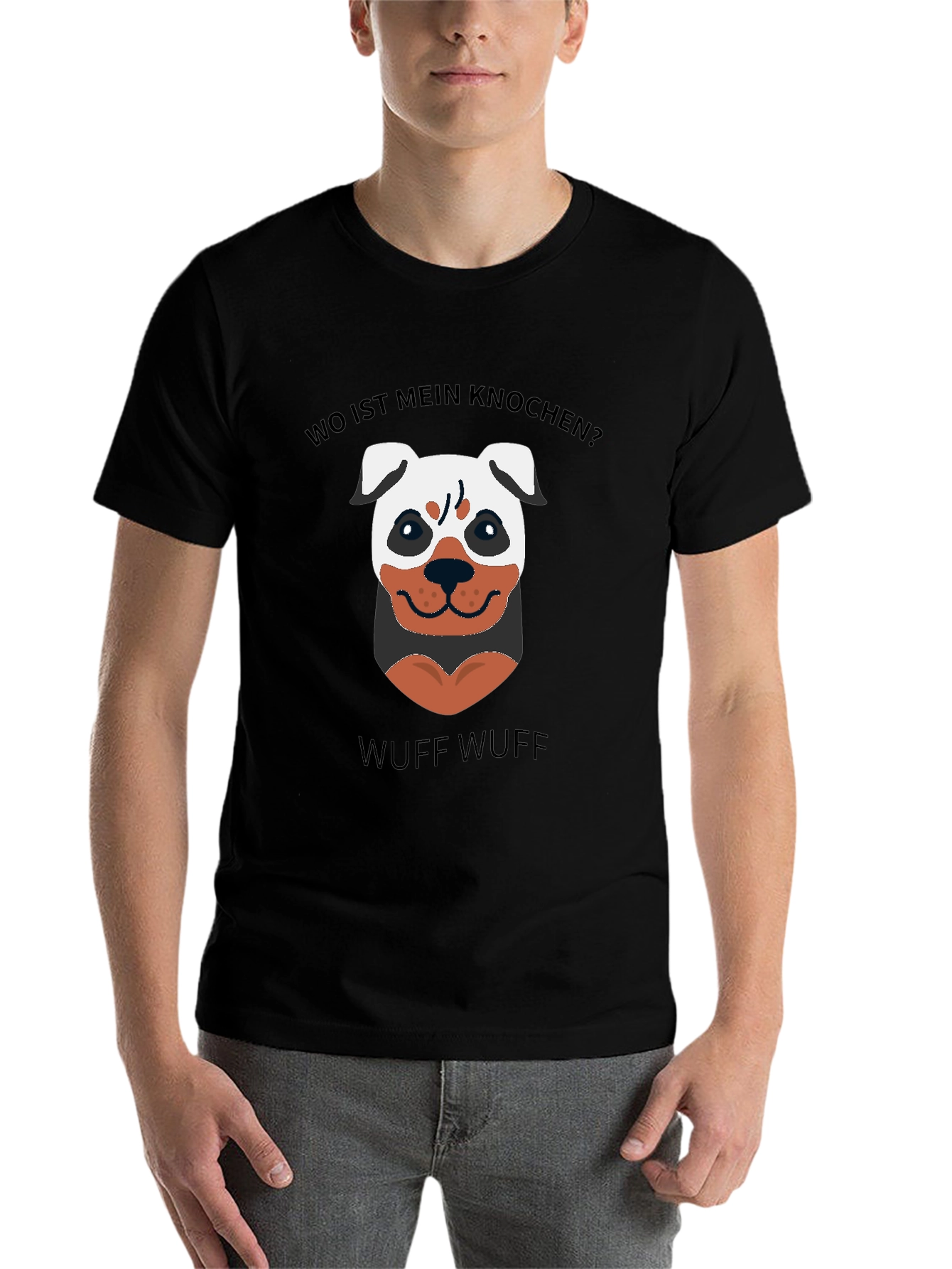 Black Wo Ist Mein Knochen? Funny Dog T-Shirt view 7