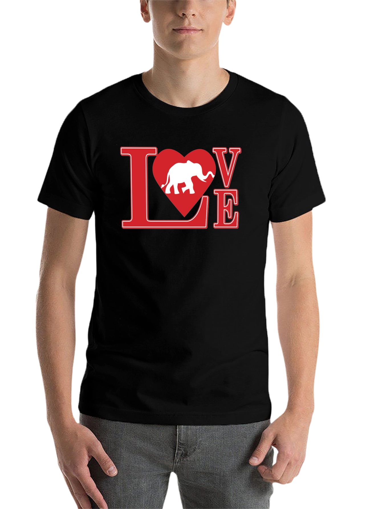 Black Love Elephant Graphic Tee - Black Cotton T-Shirt view 7