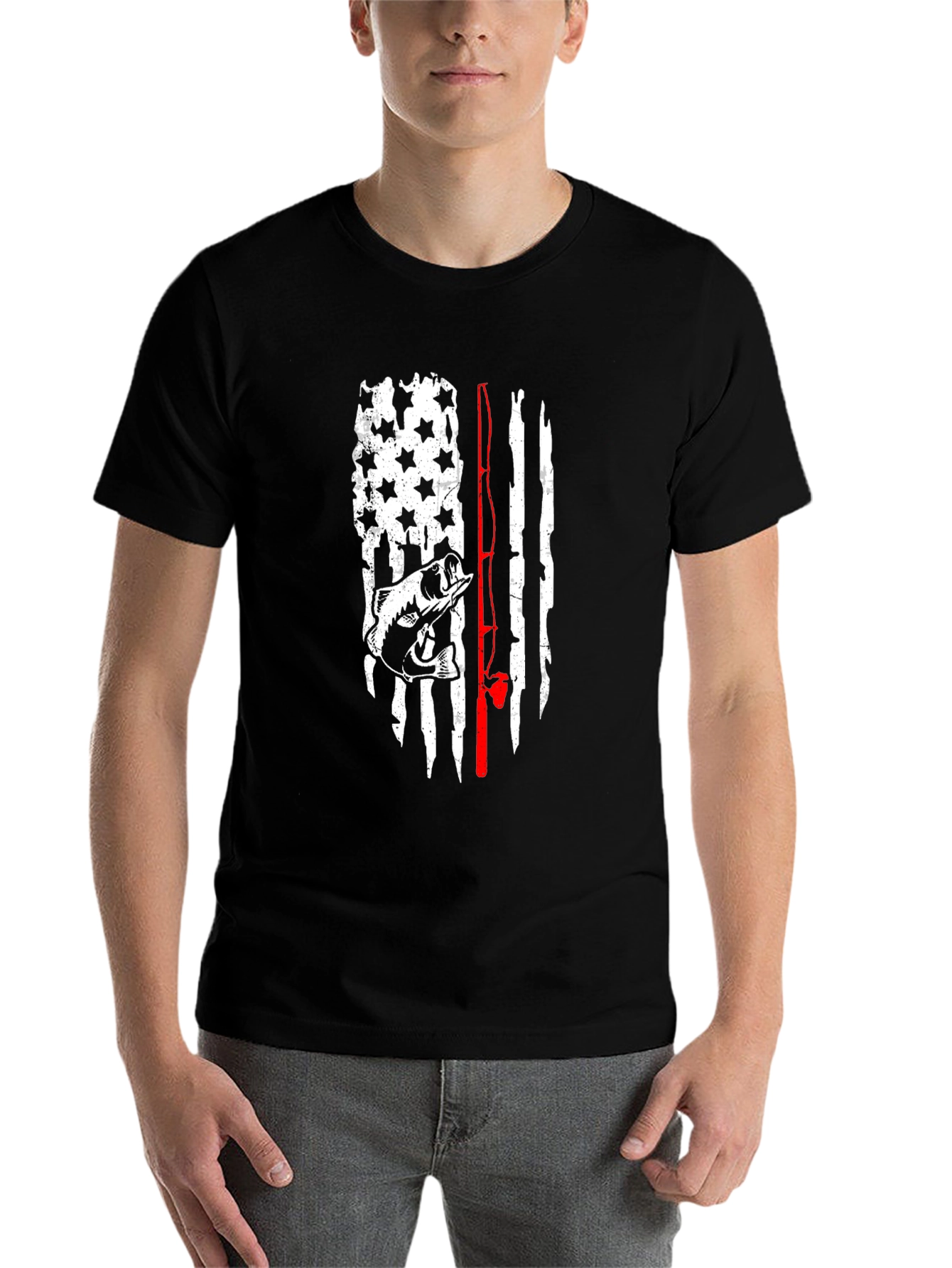 Black Fishing Flag Graphic Tee - Men's Black T-Shirt view 7