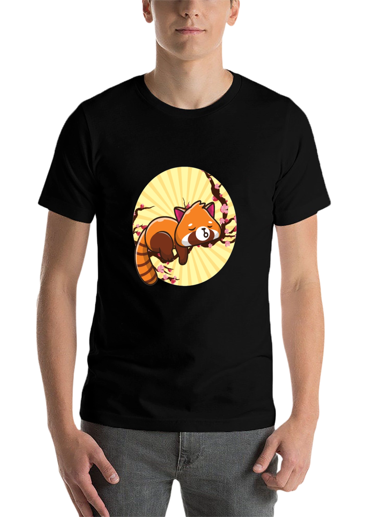 Black Cute Red Panda T-Shirt - Relaxed Graphic Tee view 7