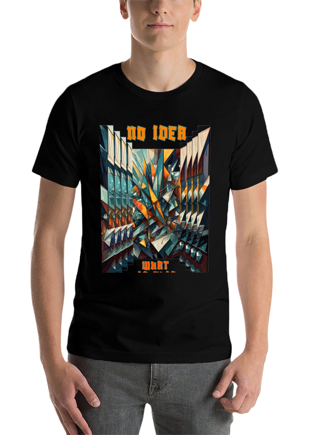 Black Abstract Geometric 'No Idea What' Graphic Tee view 7