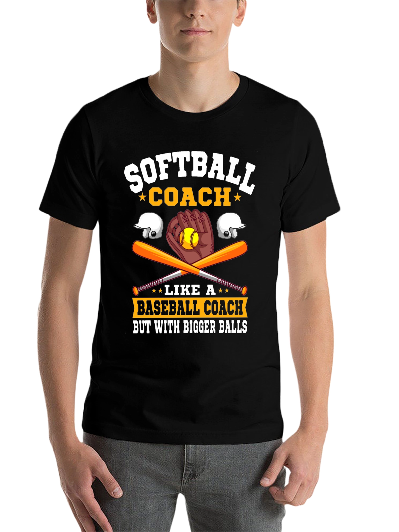 Black Softball Coach Bigger Balls Graphic Tee view 7