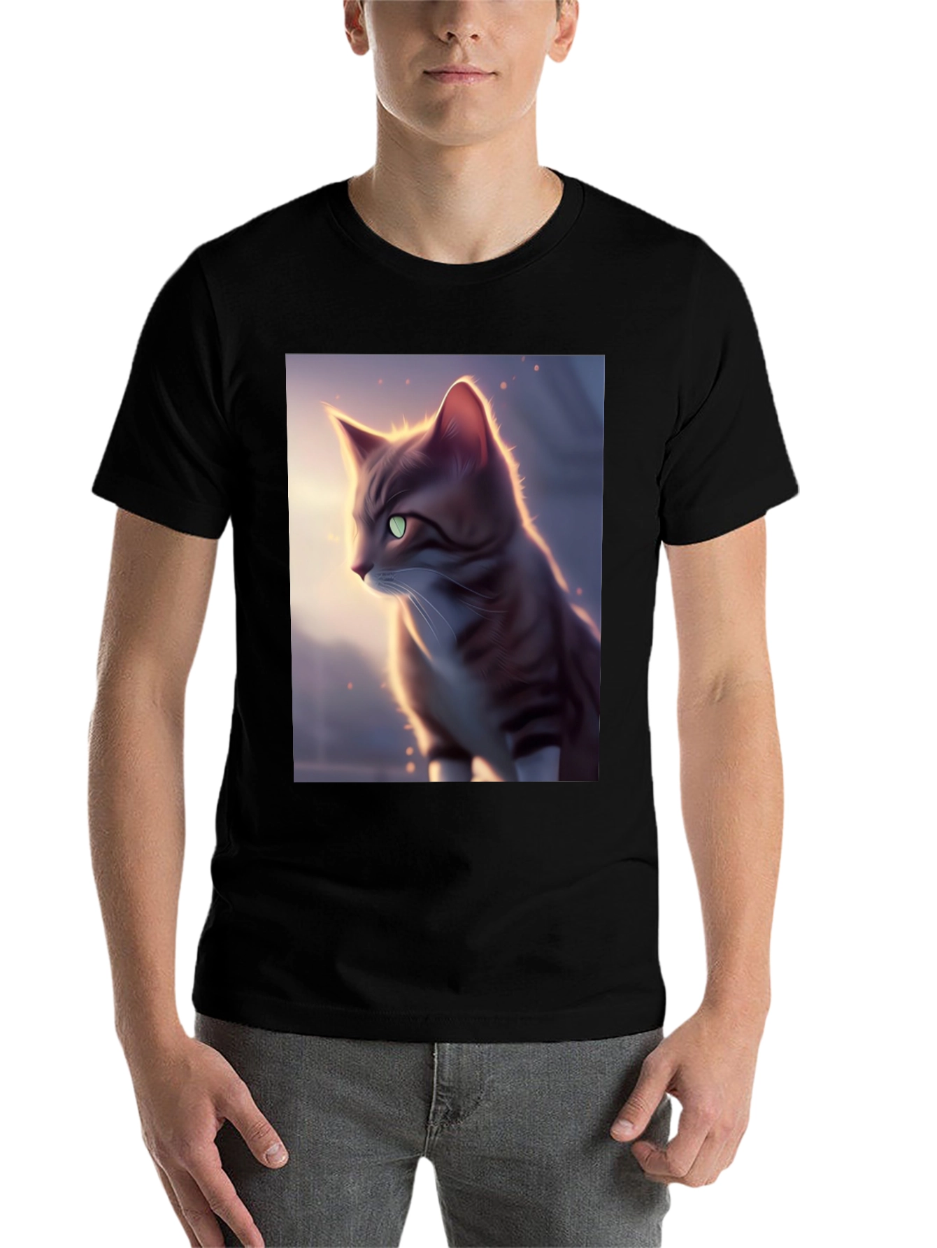 Black Artistic Cat Graphic Black T-Shirt view 7