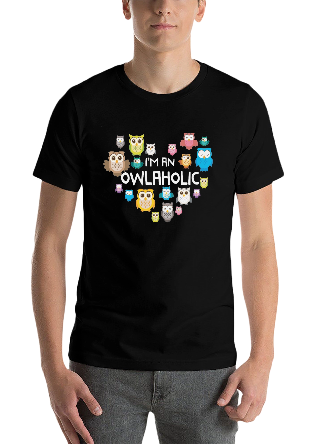 Black Owl Lover T-Shirt - I'm an Owlaholic Graphic Tee view 7