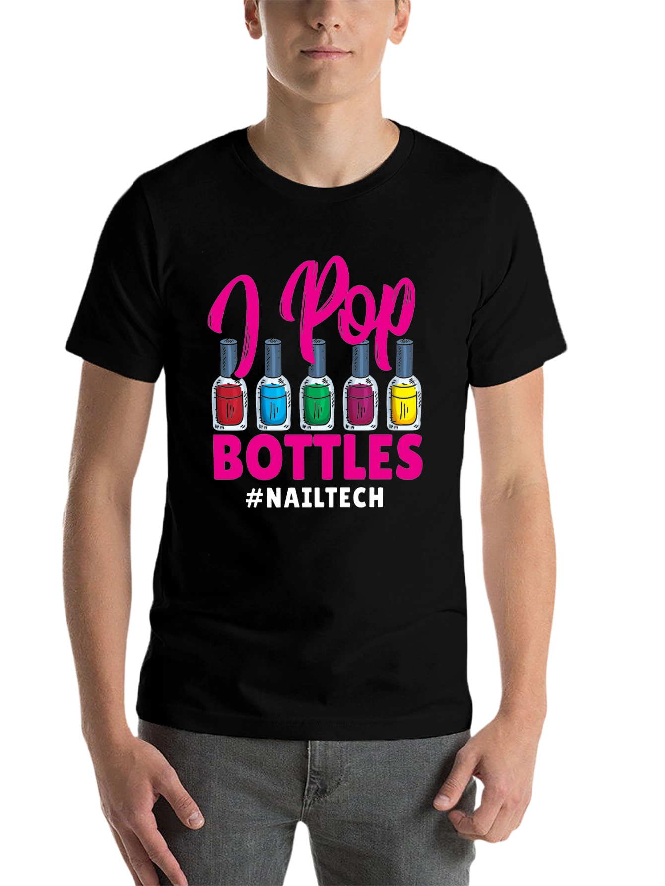 Black I Pop Bottles Nail Tech T-Shirt view 7