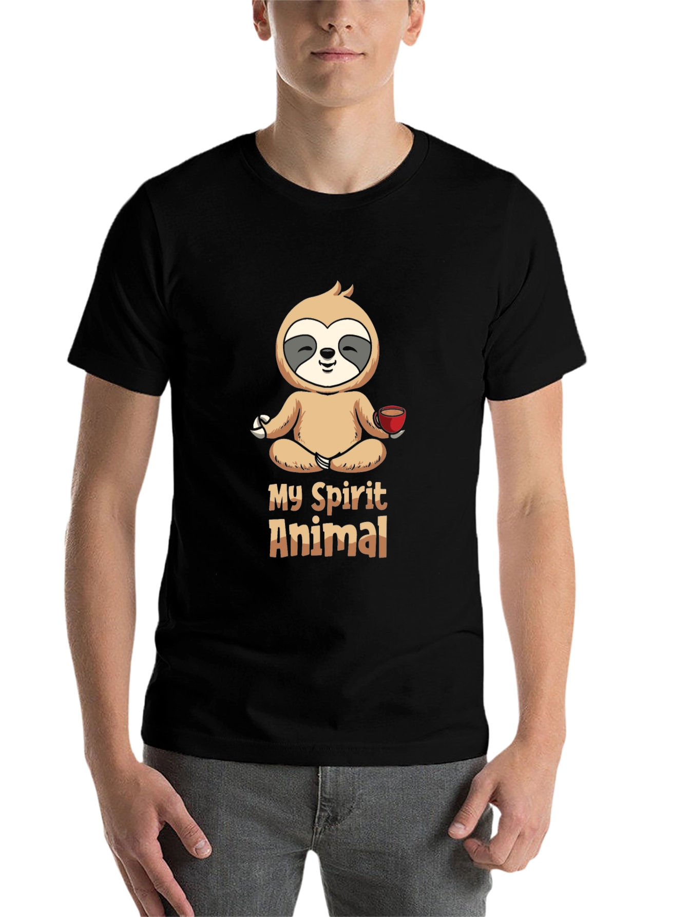 Black My Spirit Animal Sloth Meditation Black T-Shirt view 7