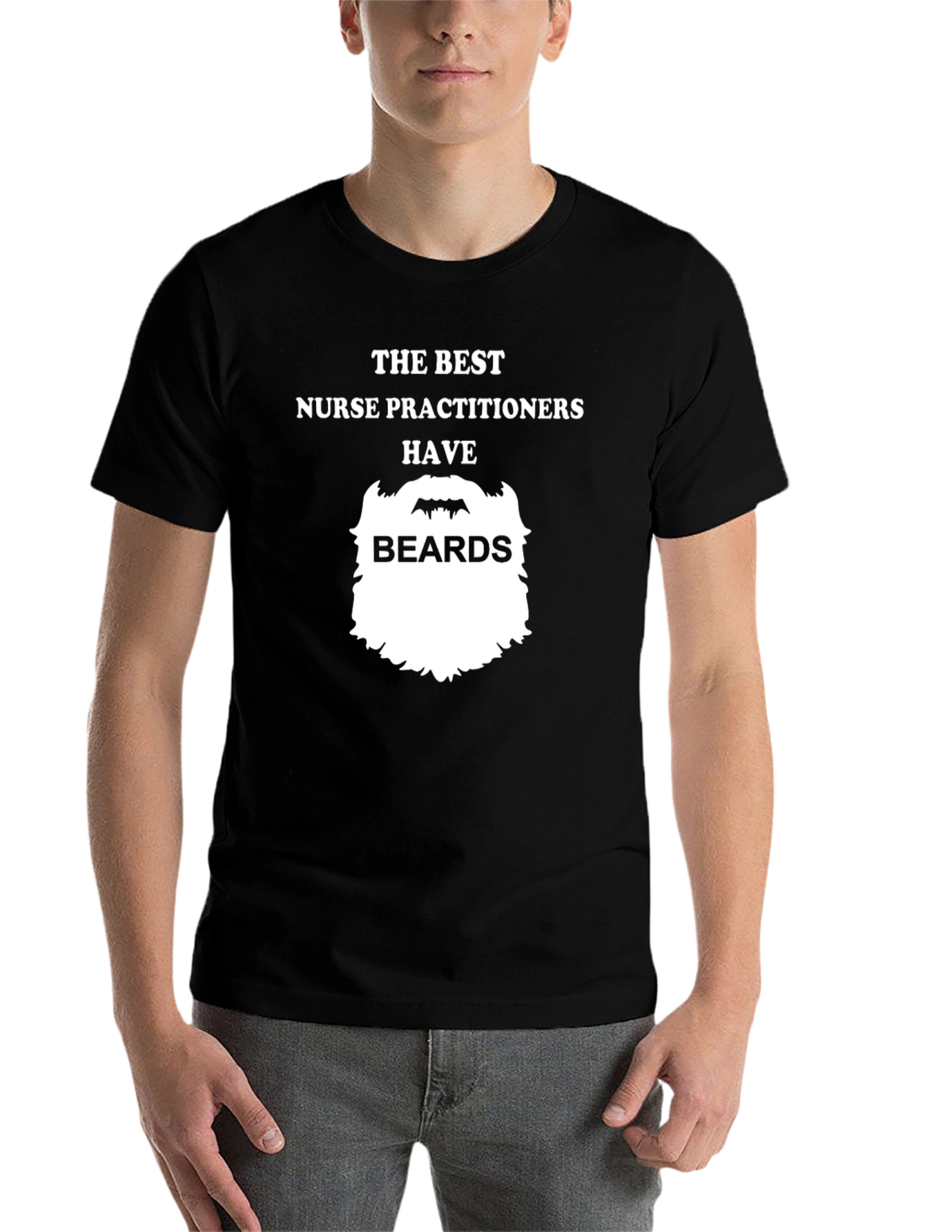 Black Bearded Nurse Practitioner T-Shirt - Black Cotton Tee view 7