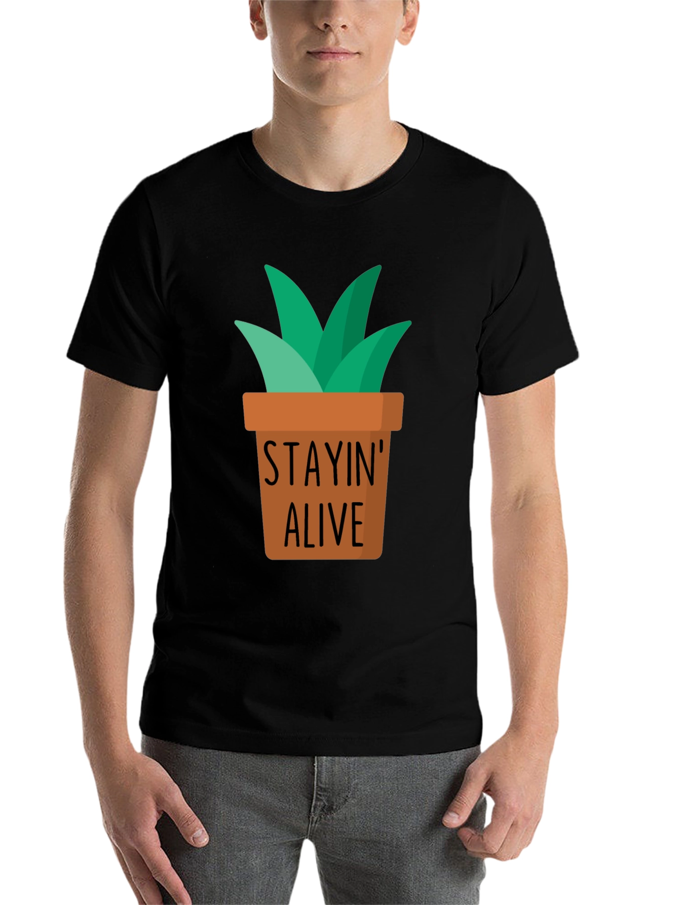 Black Stayin' Alive Plant Graphic T-Shirt view 7