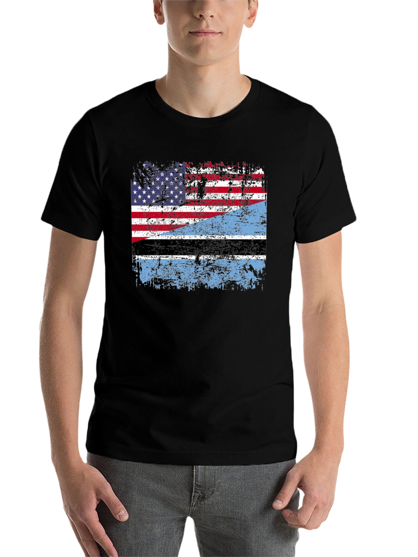 Black USA Botswana Flag Graphic Tee view 7