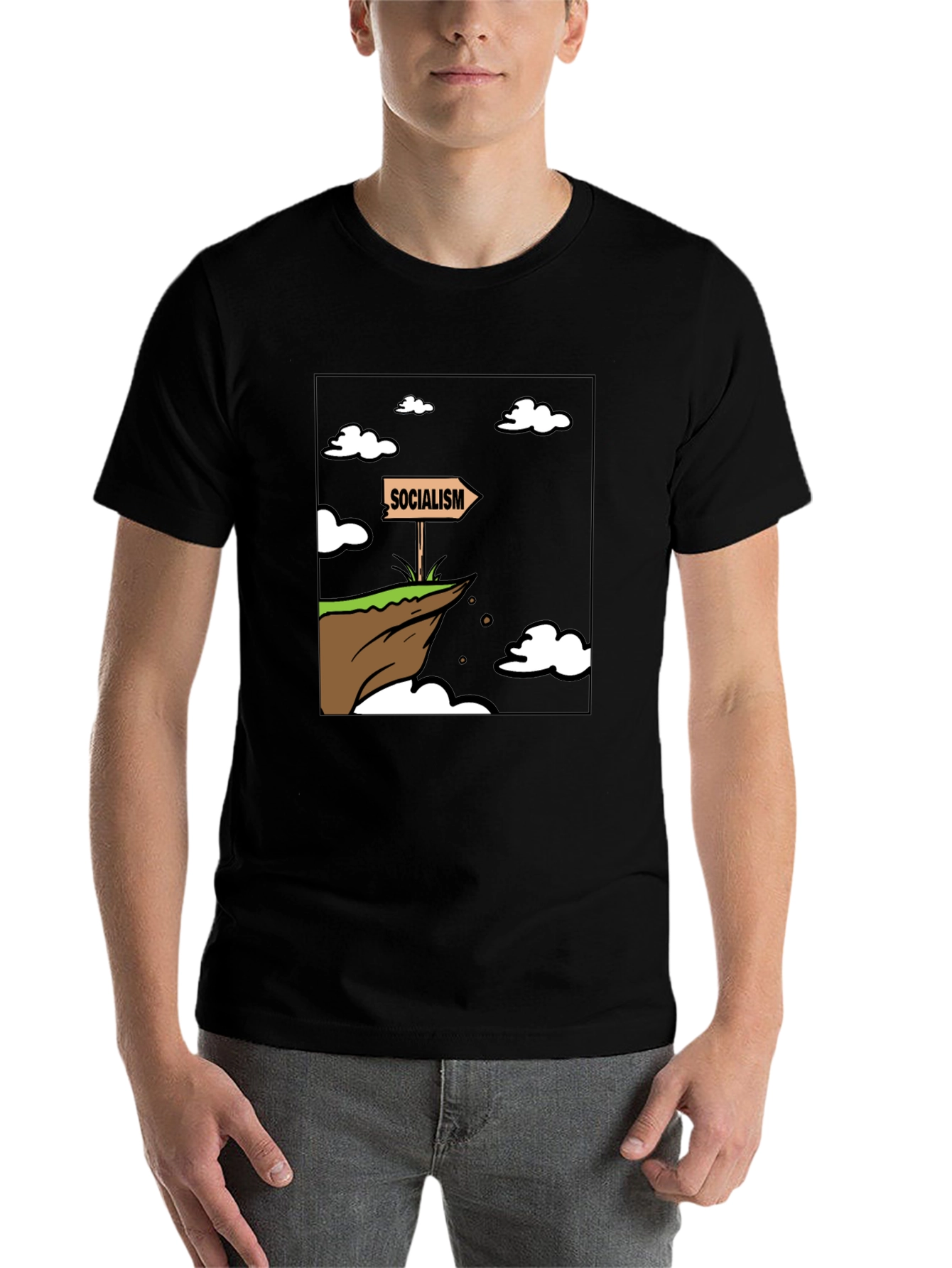 Black Socialism Cliff Edge Humor Graphic Tee view 7
