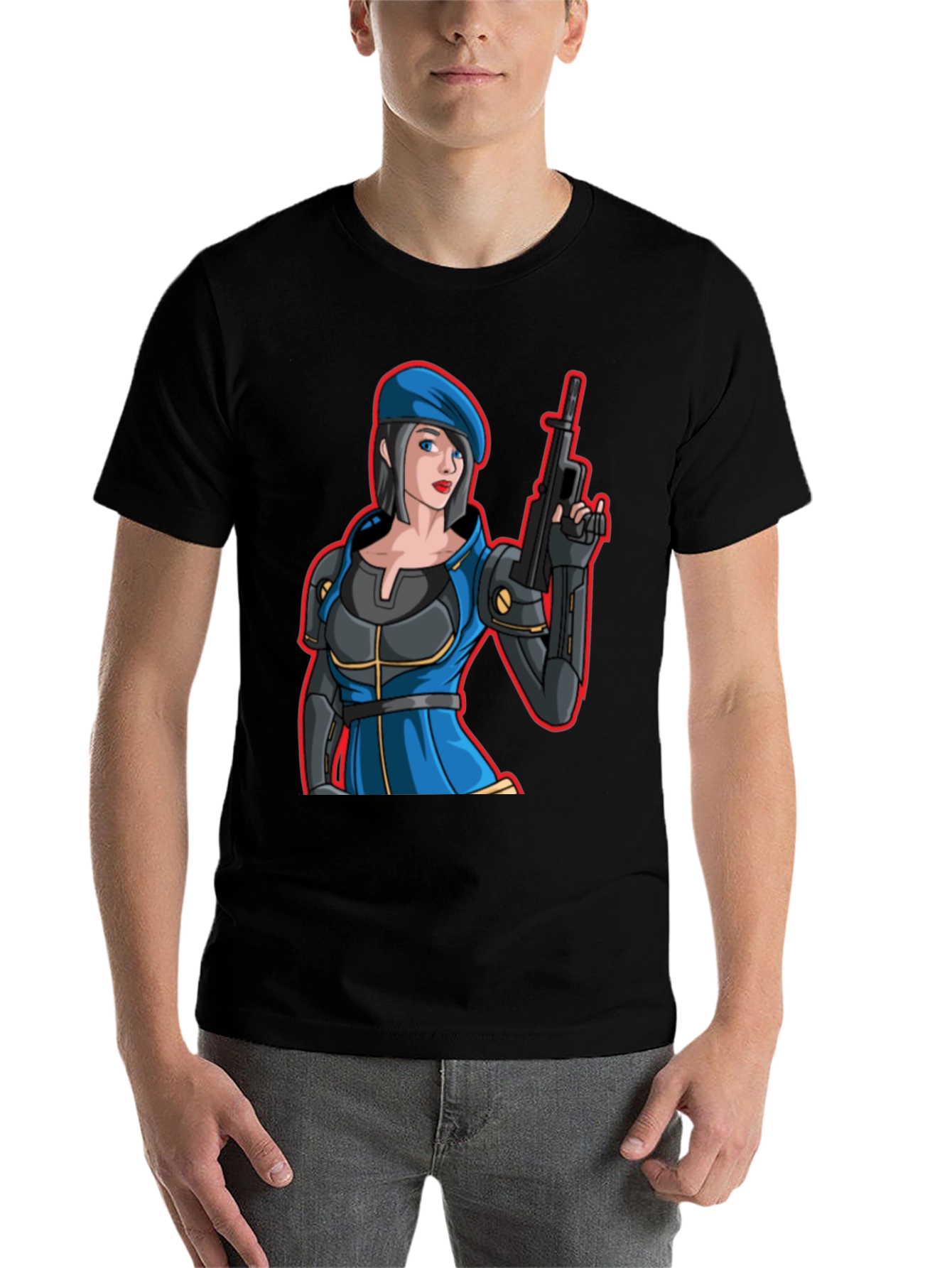 Black Cartoon Soldier Woman T-Shirt view 7