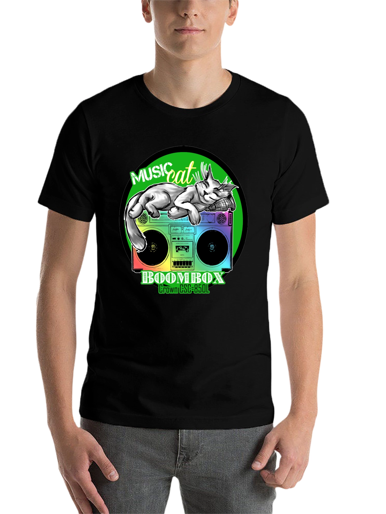 Black Music Cat Boombox Graphic Tee view 7