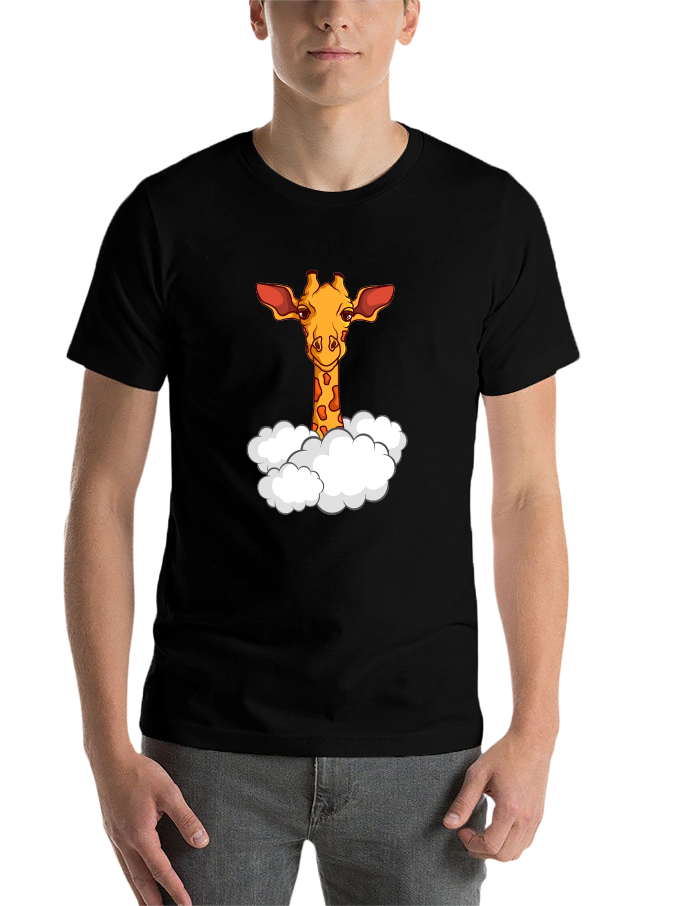 Black Giraffe in Clouds Graphic T-Shirt - Black view 7