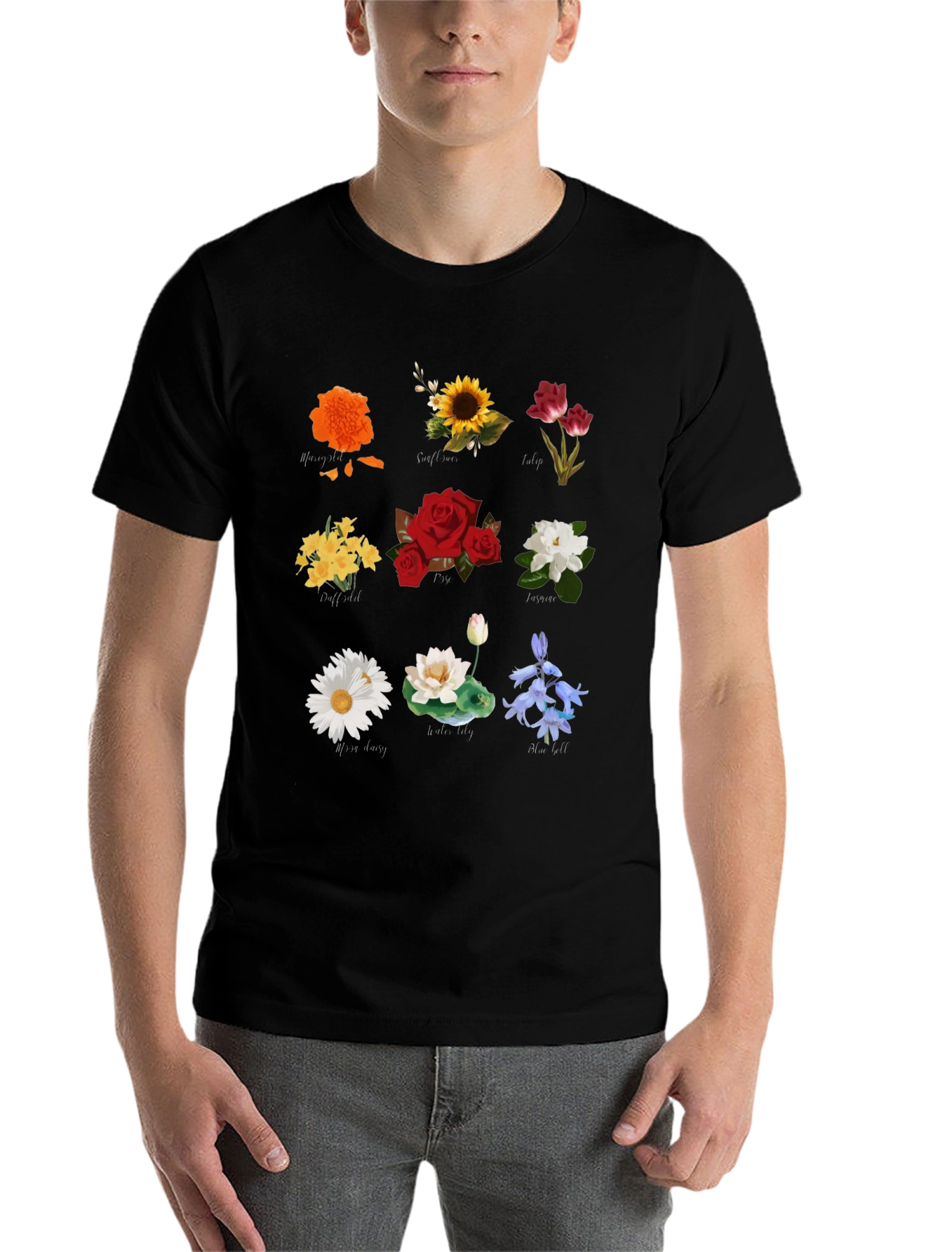 Black Floral T-Shirt with Assorted Flower Prints view 7