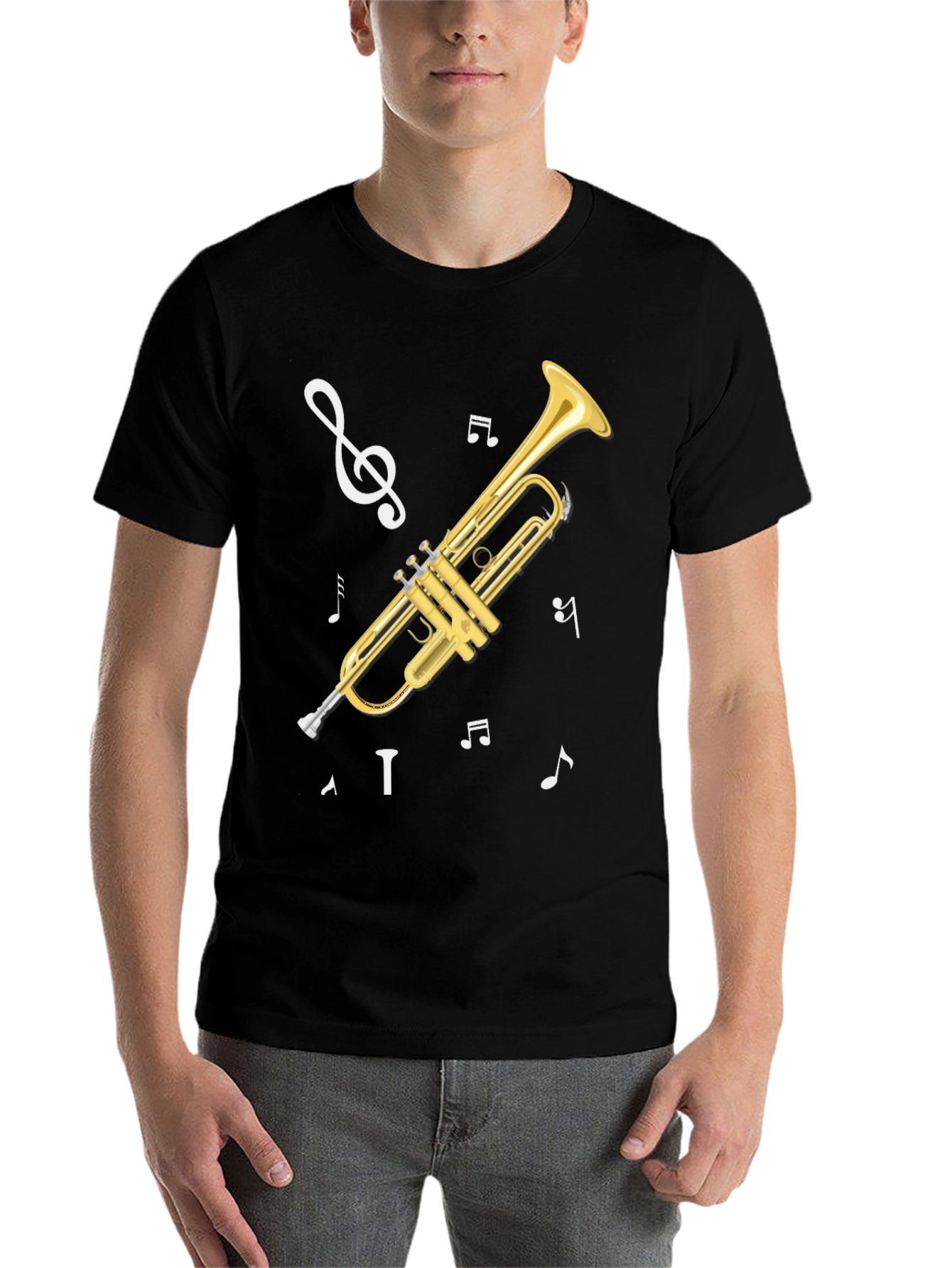 Black Trumpet Musical Notes Graphic T-Shirt view 7