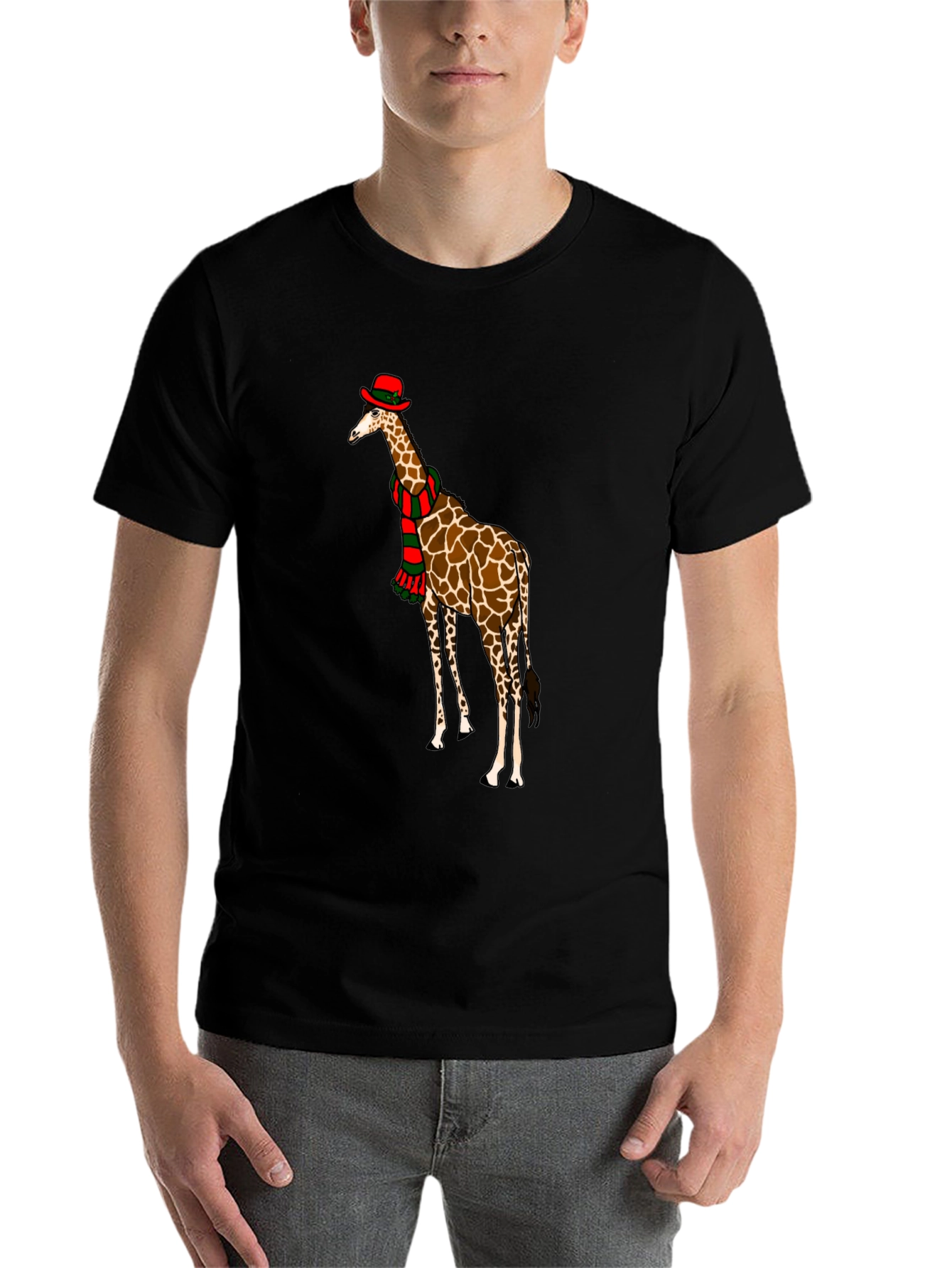 Black Giraffe Christmas T-Shirt, Holiday Apparel view 7