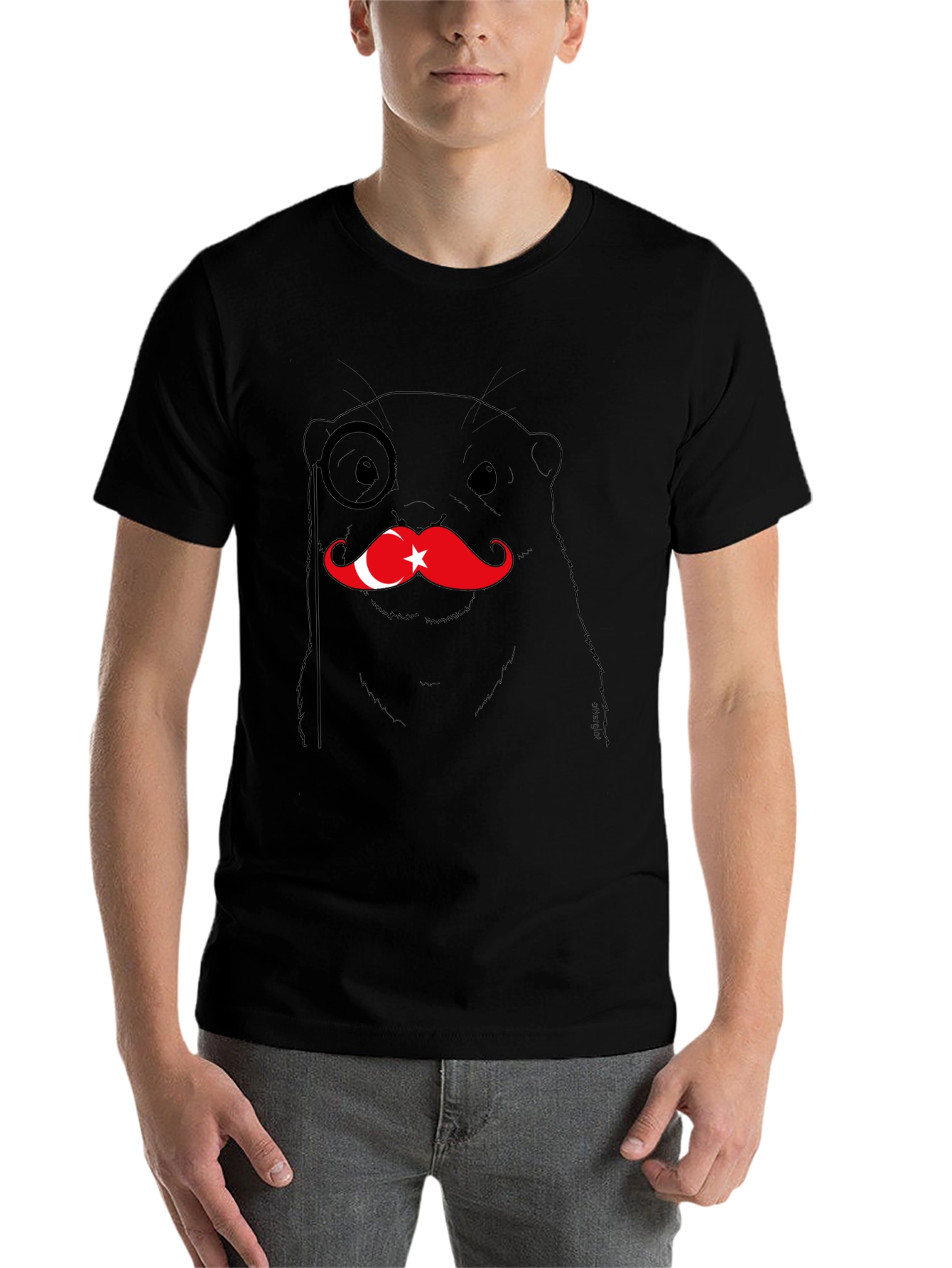 Black Turkey Otter Monocle Graphic Tee - Black view 7