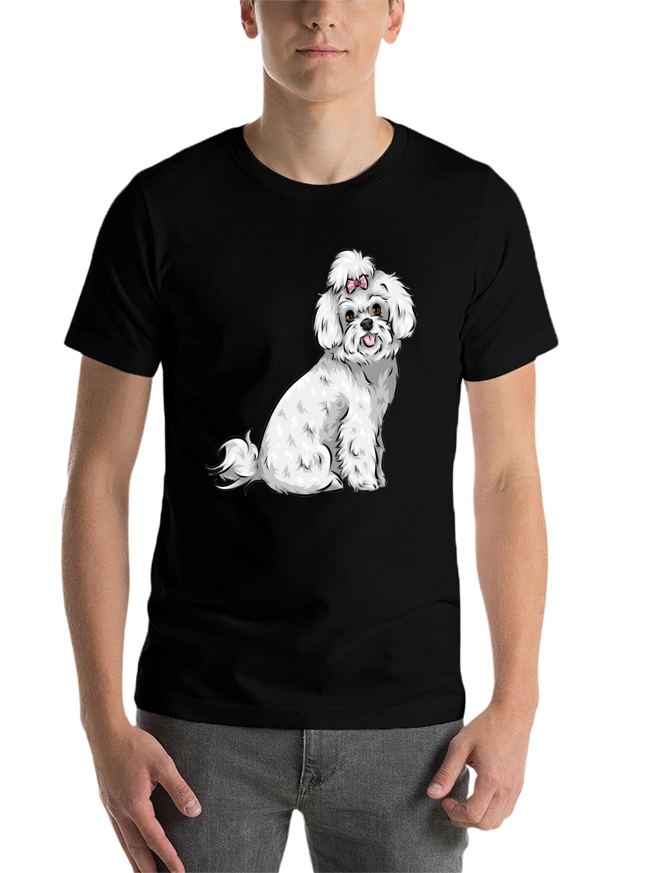 Black Cute Dog Graphic Tee - Black Cotton T-Shirt view 7