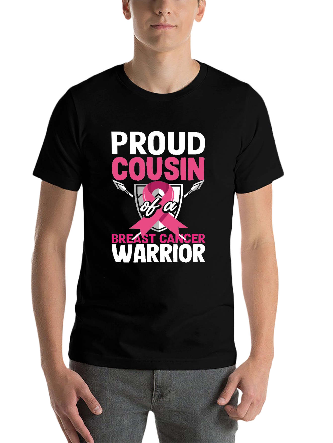 Black Proud Cousin Breast Cancer Warrior T-Shirt view 7