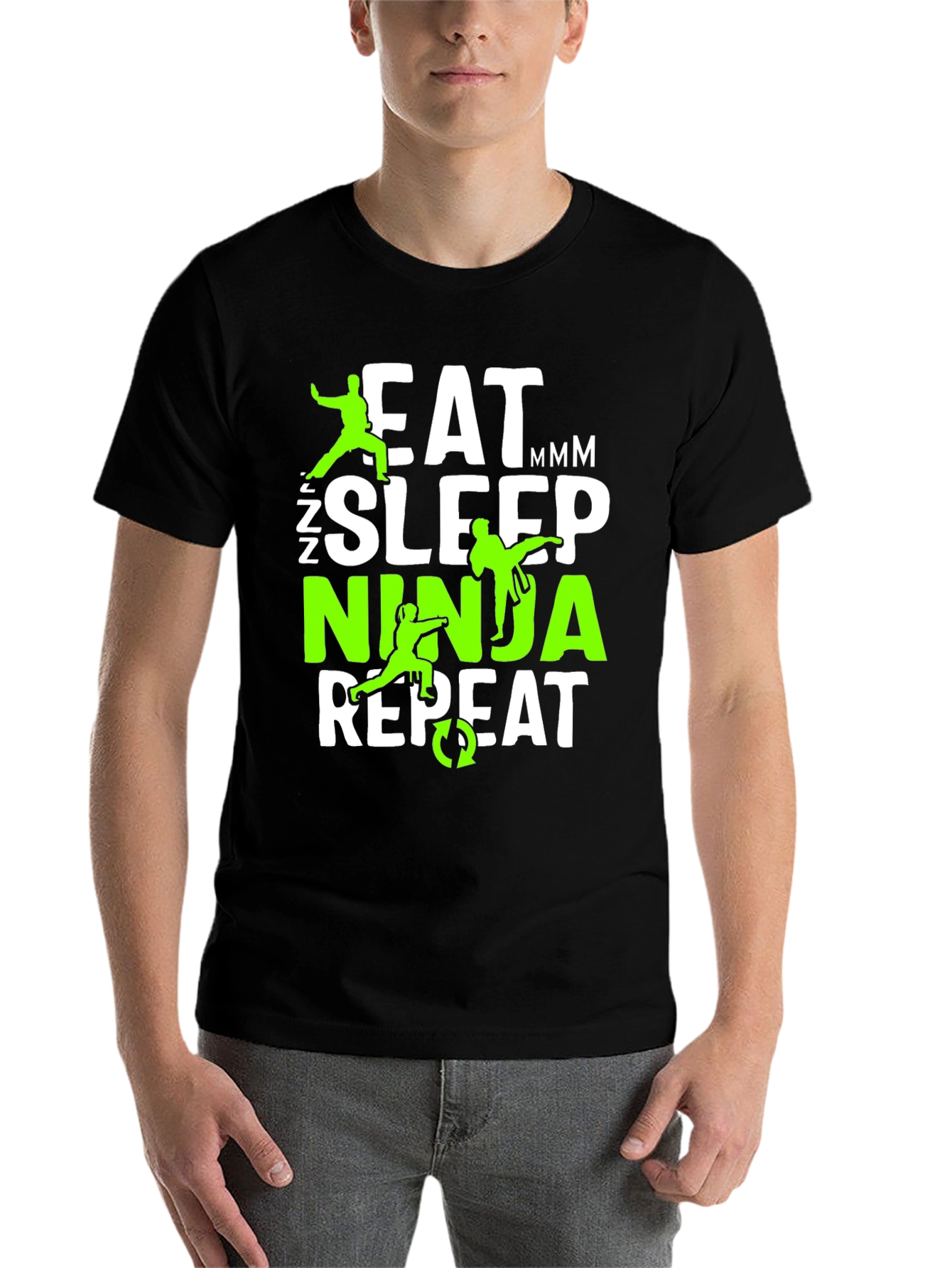 Black Eat Sleep Ninja Repeat Graphic Tee view 7