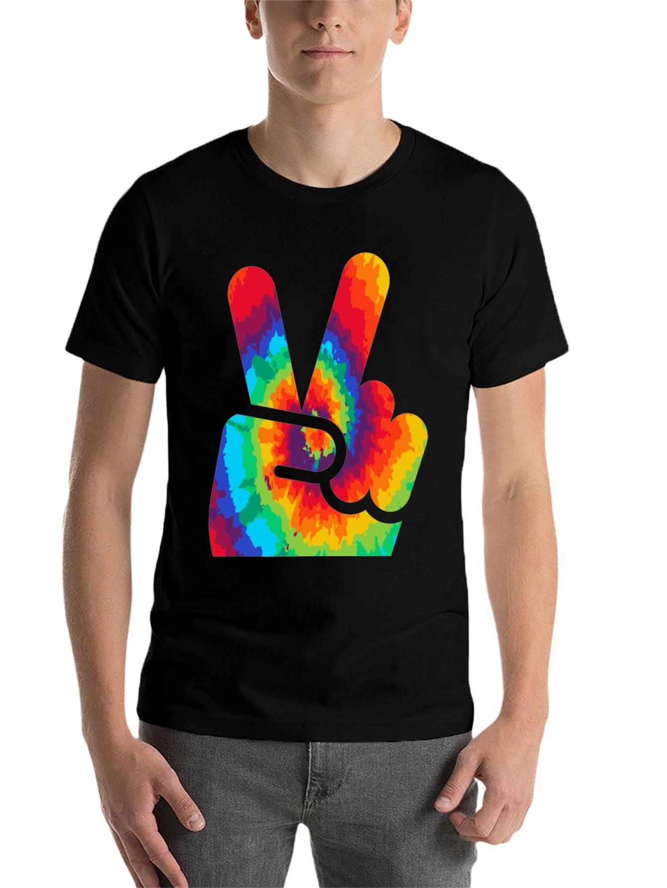 Black Peace Sign Tie-Dye Graphic Tee view 7