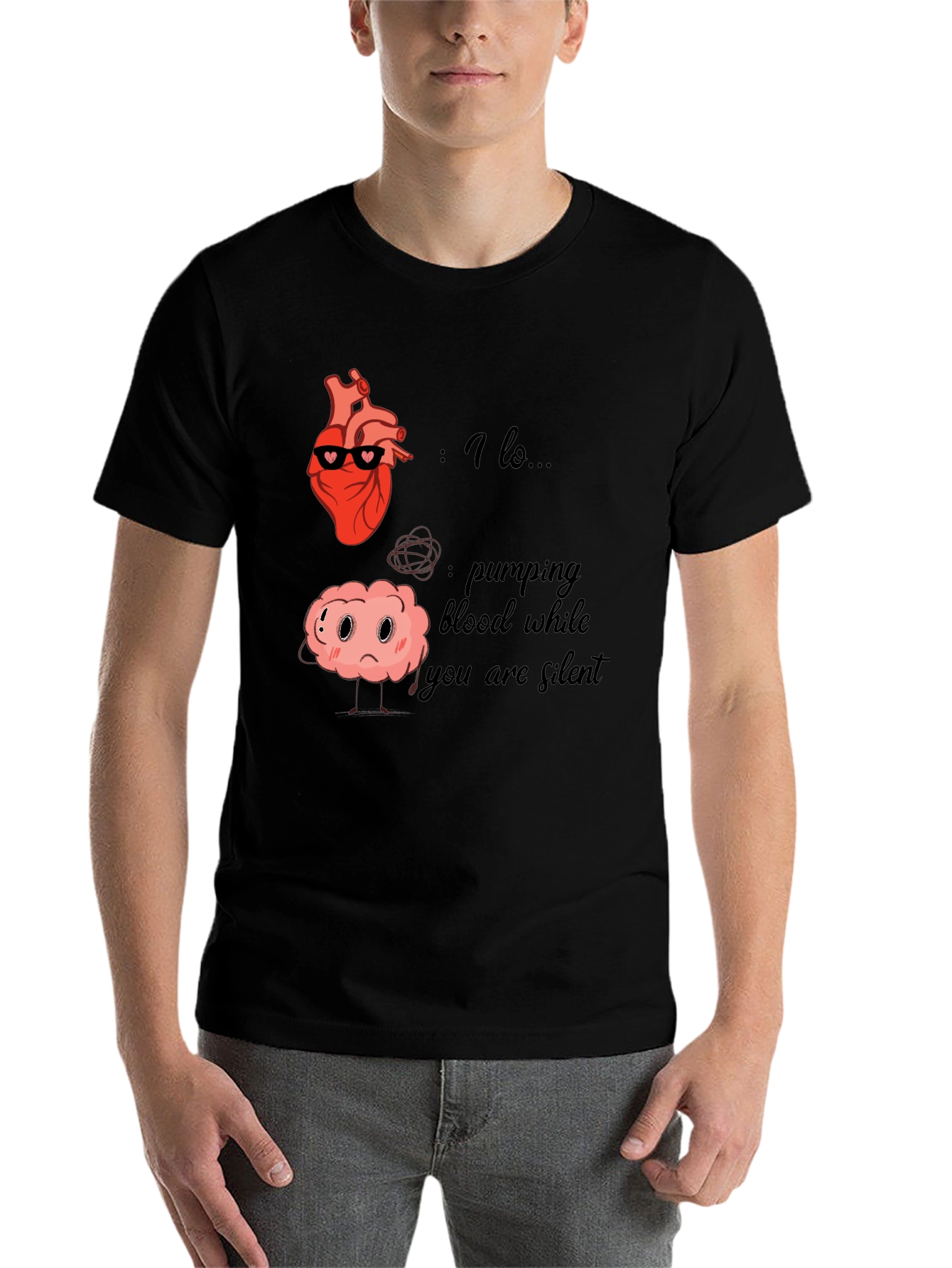 Black Heart and Brain T-Shirt - Funny Anatomy Graphic Tee view 7