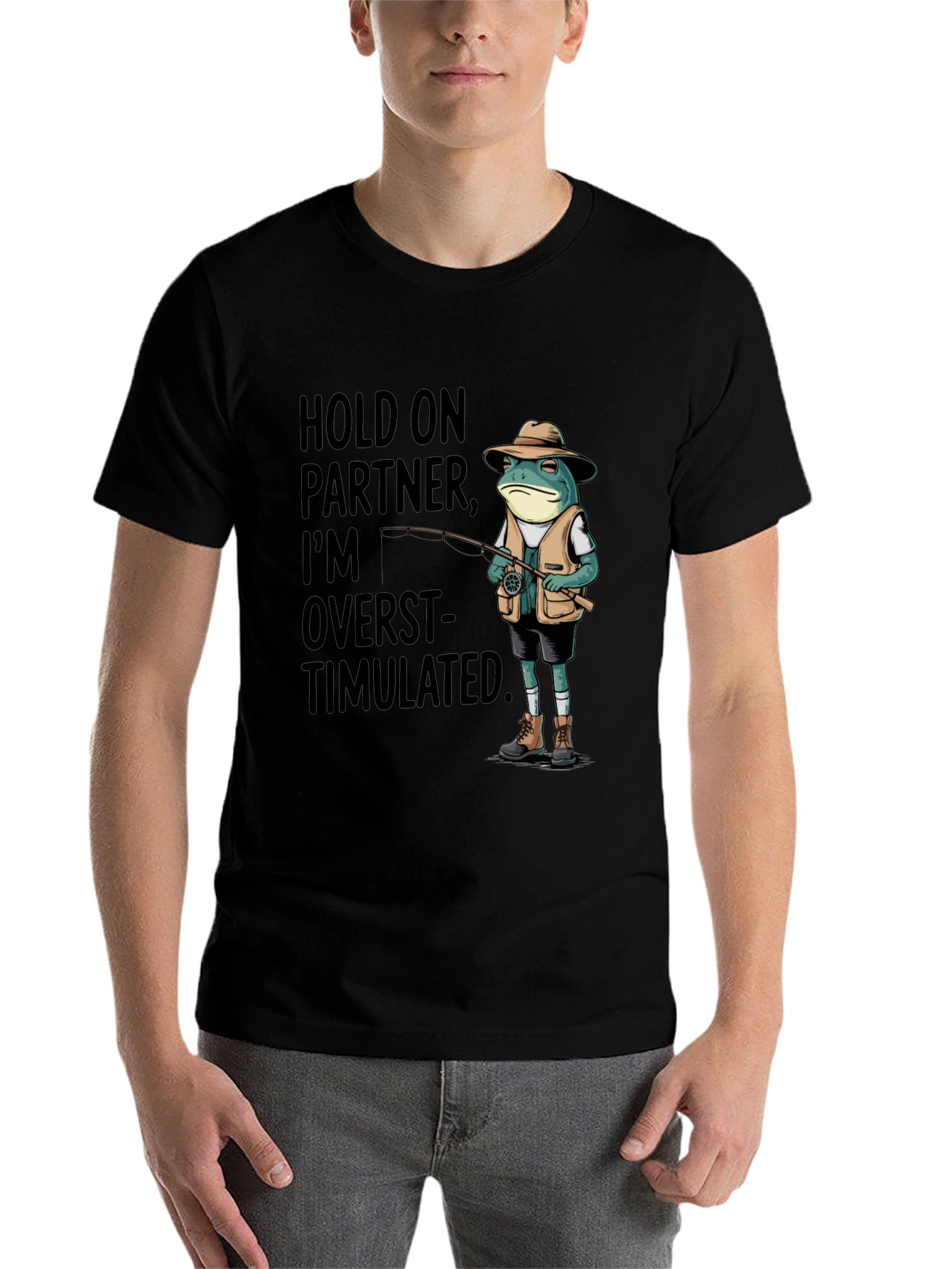 Black Overstimulated Frog Fisherman Graphic Tee view 7